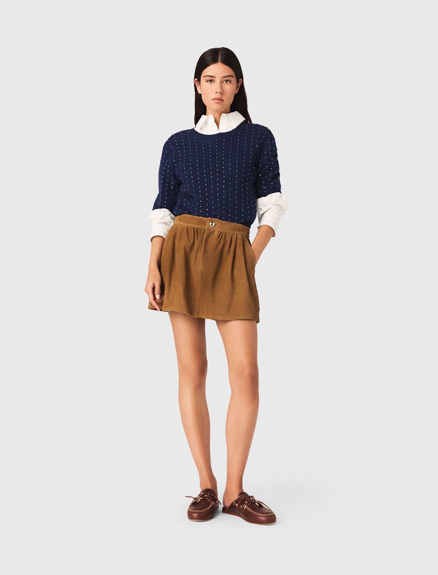 Woman's polyester Short suede skirt for Spring/Summer, size Extra Extra Large, in color Camel / Brown
