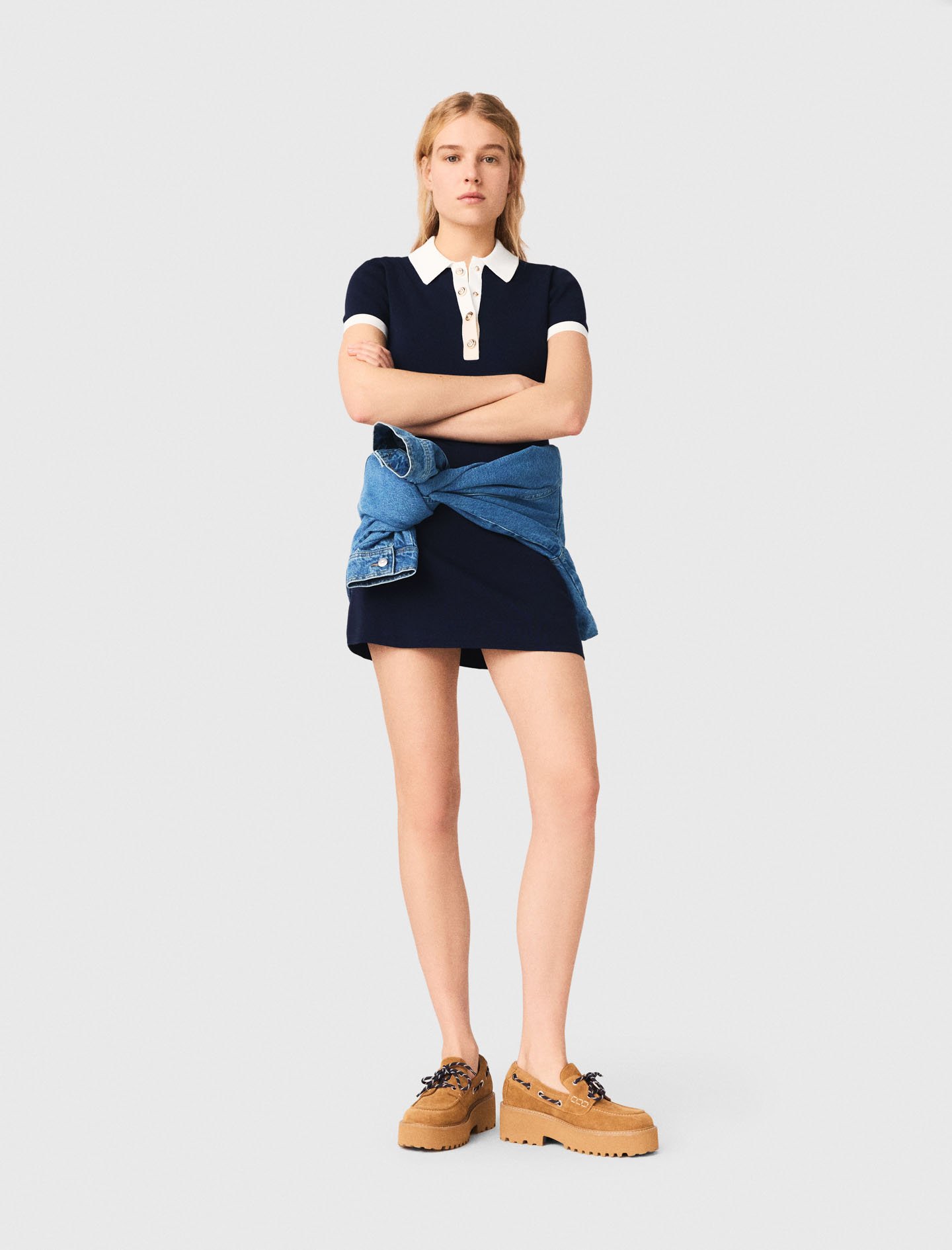 Woman's cotton Contrast-trim polo dress for Spring/Summer, size Medium, in color Navy / Blue