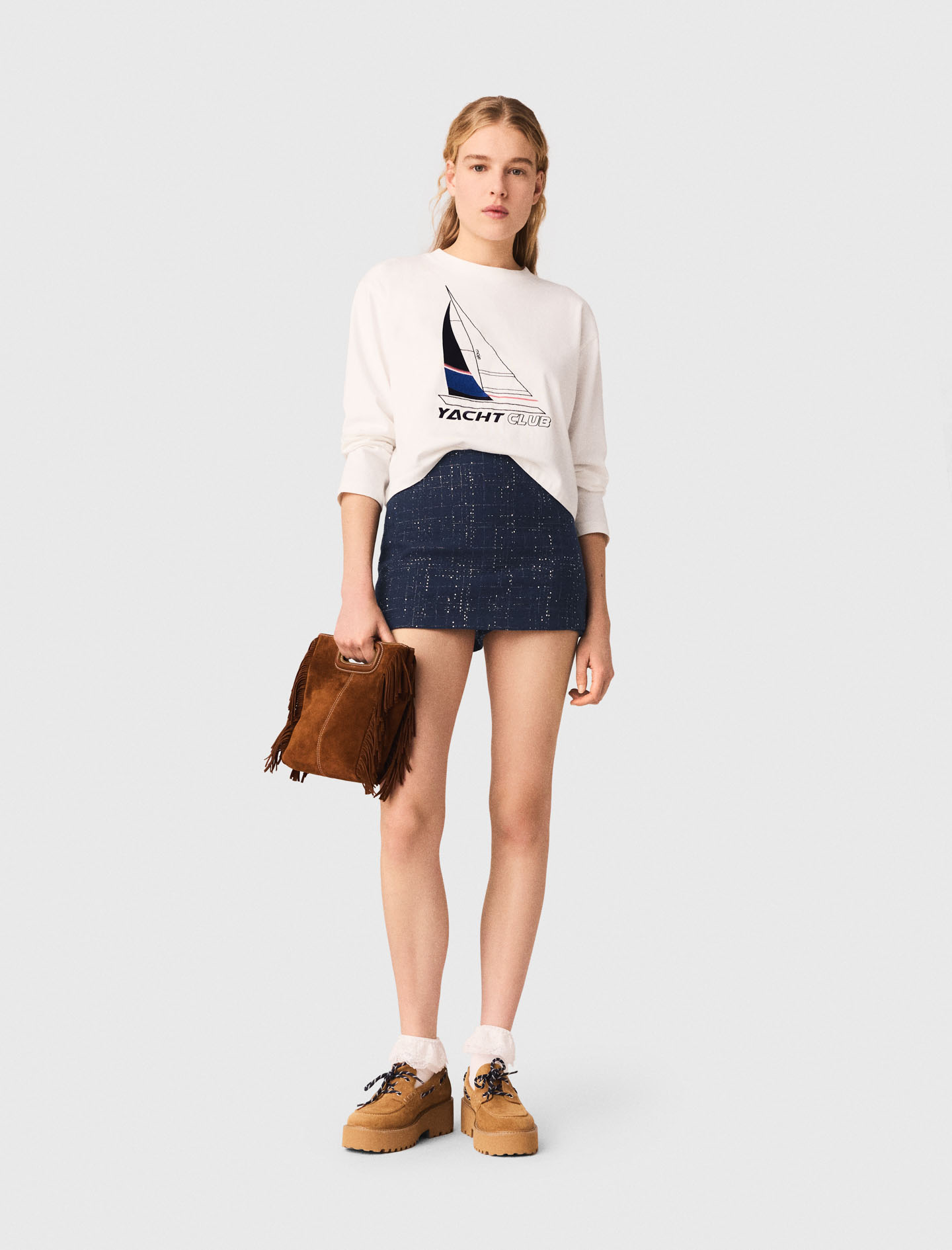 Woman's cotton Boat print T-shirt for Spring/Summer, size Small, in color White /