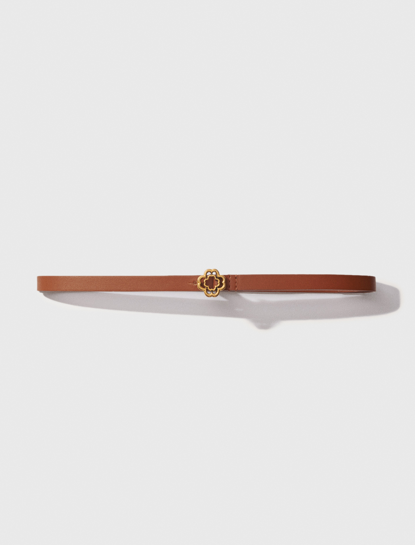 Woman's leather Slim Clover belt for Spring/Summer, size Small, in color Camel / Brown