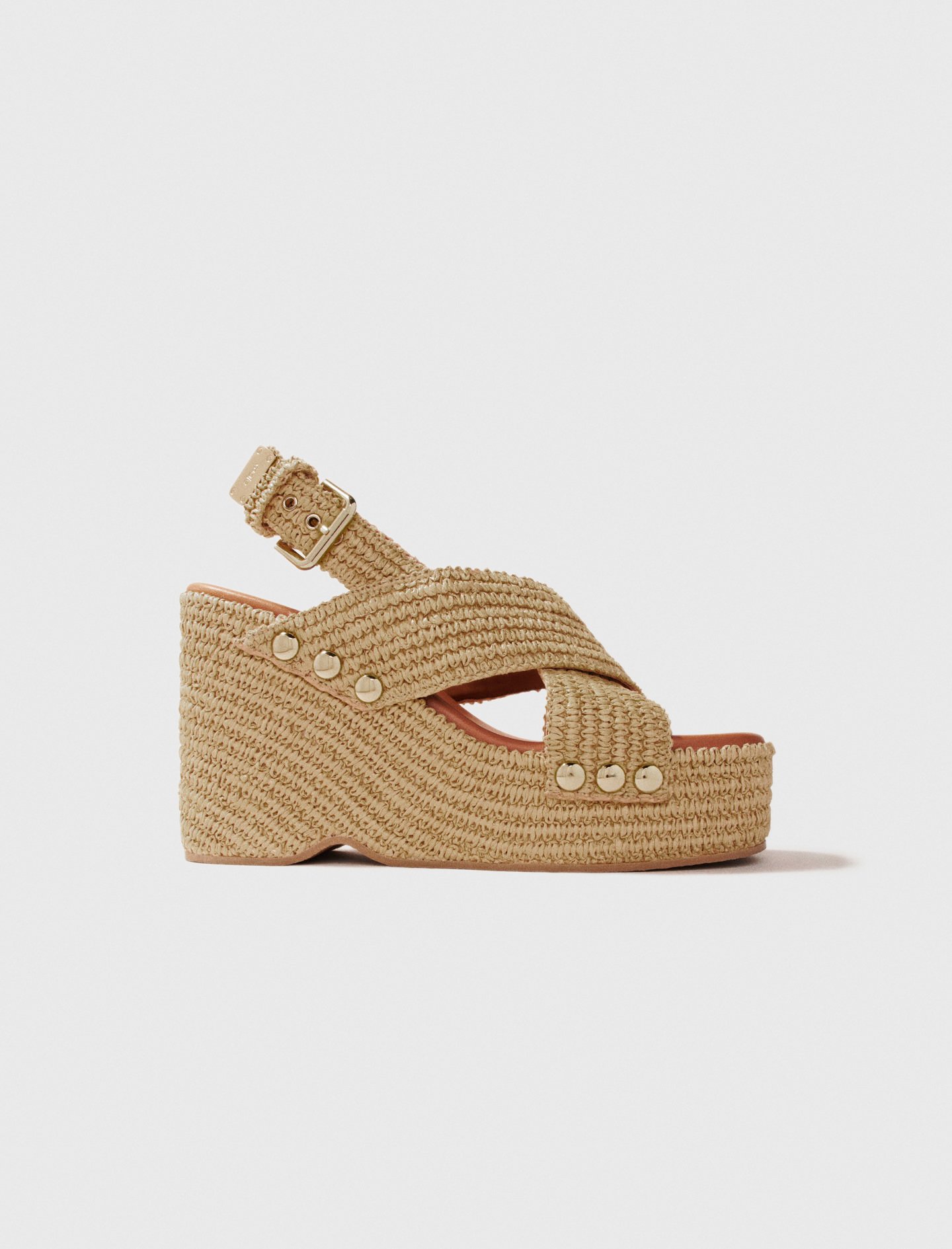 Woman's polypropylene Wedge sandals with raffia effect for Spring/Summer, size 8.5, in color Beige light /