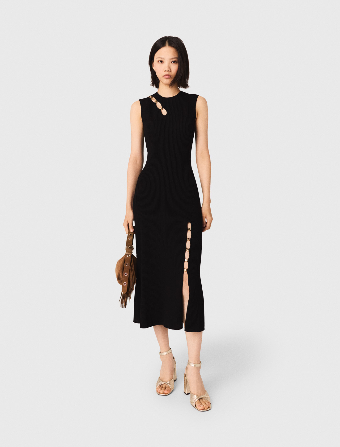 Woman's viscose Cutaway rib knit maxi dress for Spring/Summer, size Extra Extra Large, in color Black /