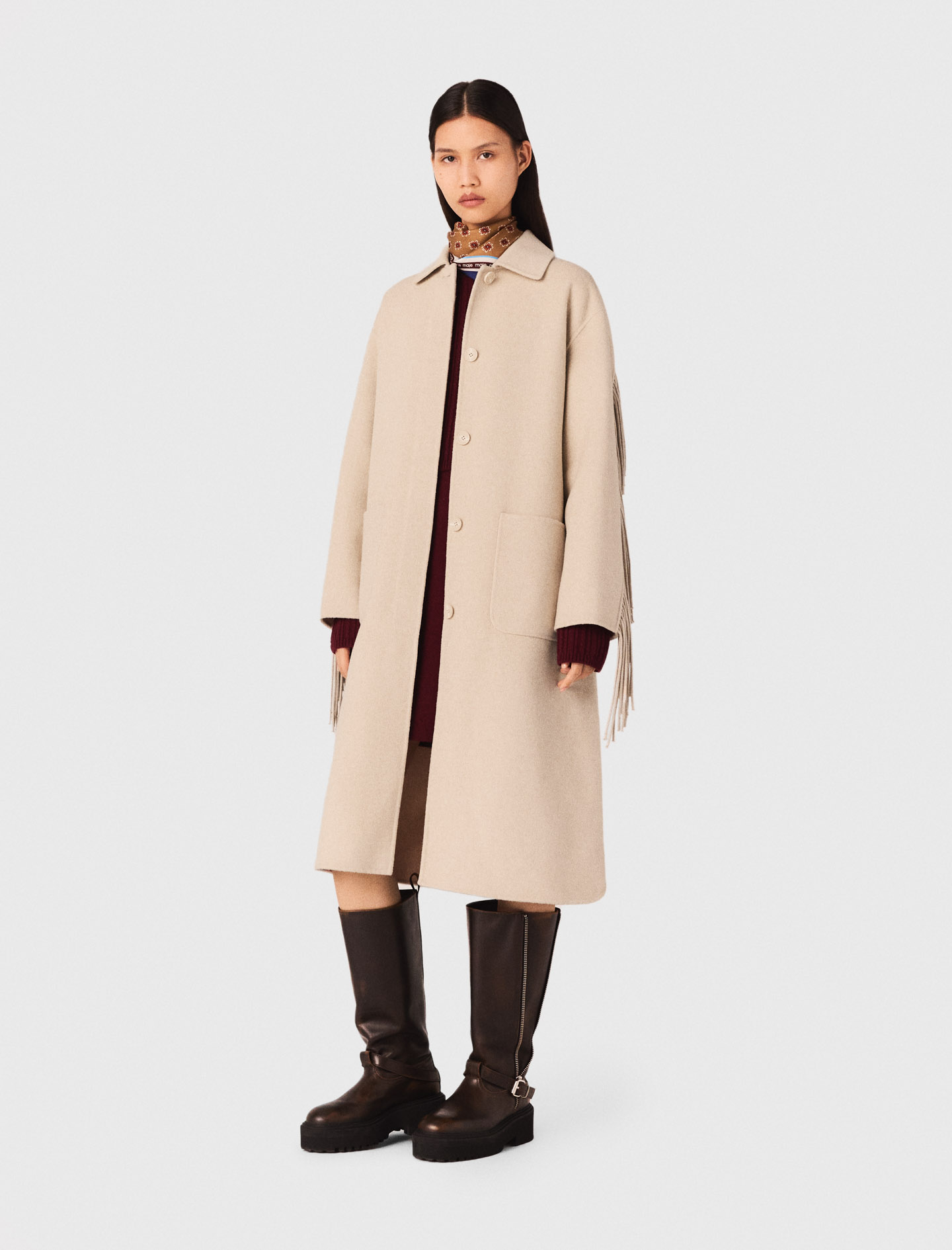 Woman's wool Long wool coat for Fall/Winter, size Extra Small, in color Beige /