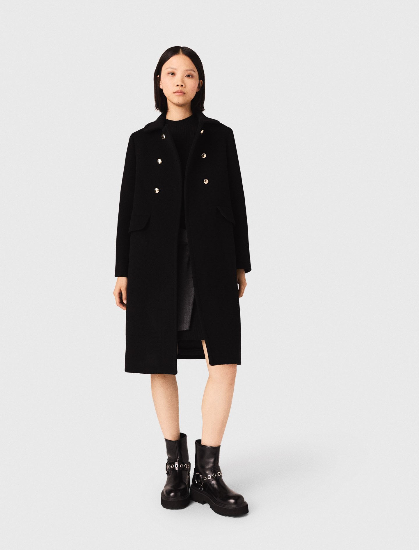 Woman's wool Long wool blend coat for Spring/Summer, size Extra Small, in color Black /