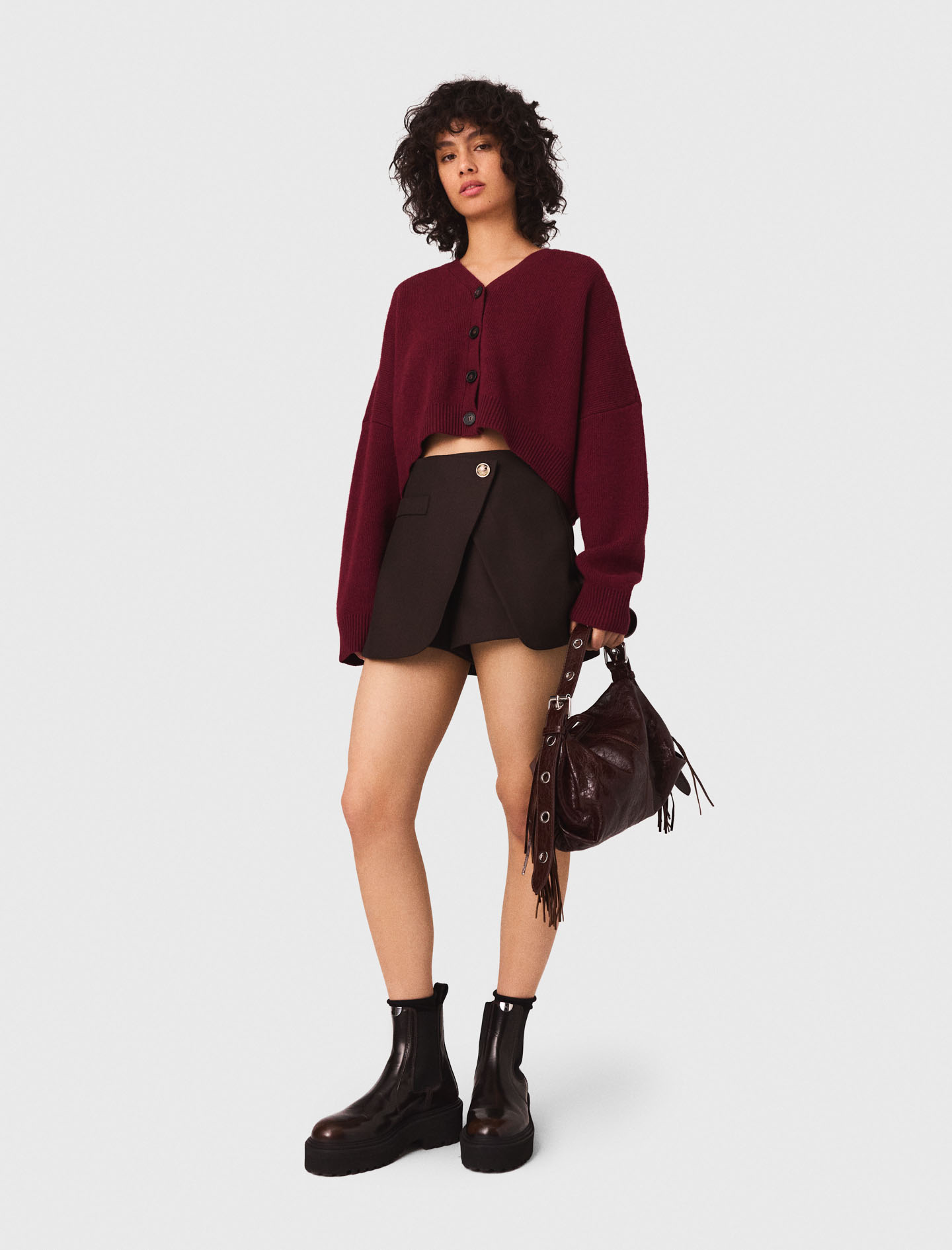Woman's polyester Paneled skort for Fall/Winter, size Medium, in color Brown /