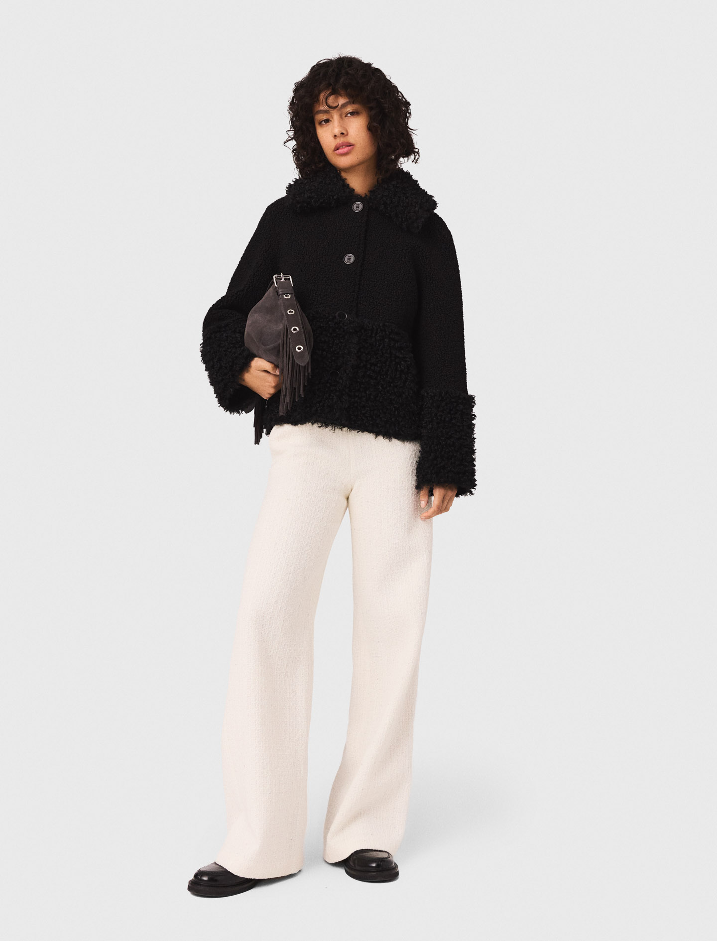Woman's polyester Curly jacket for Fall/Winter, size Small, in color Black / by Maje