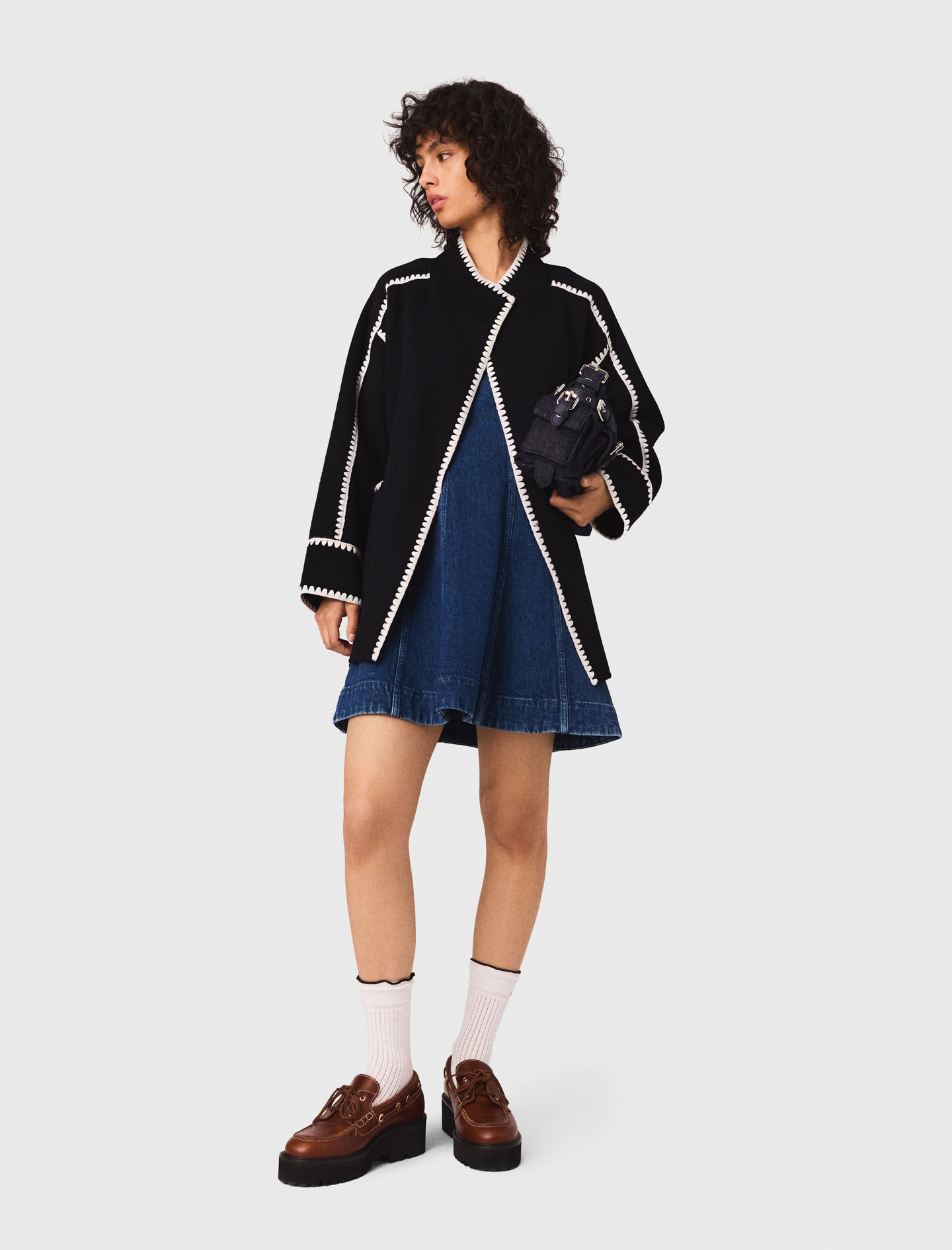 Woman's wool Double-faced coat for Fall/Winter, size Large, in color Navy/White /