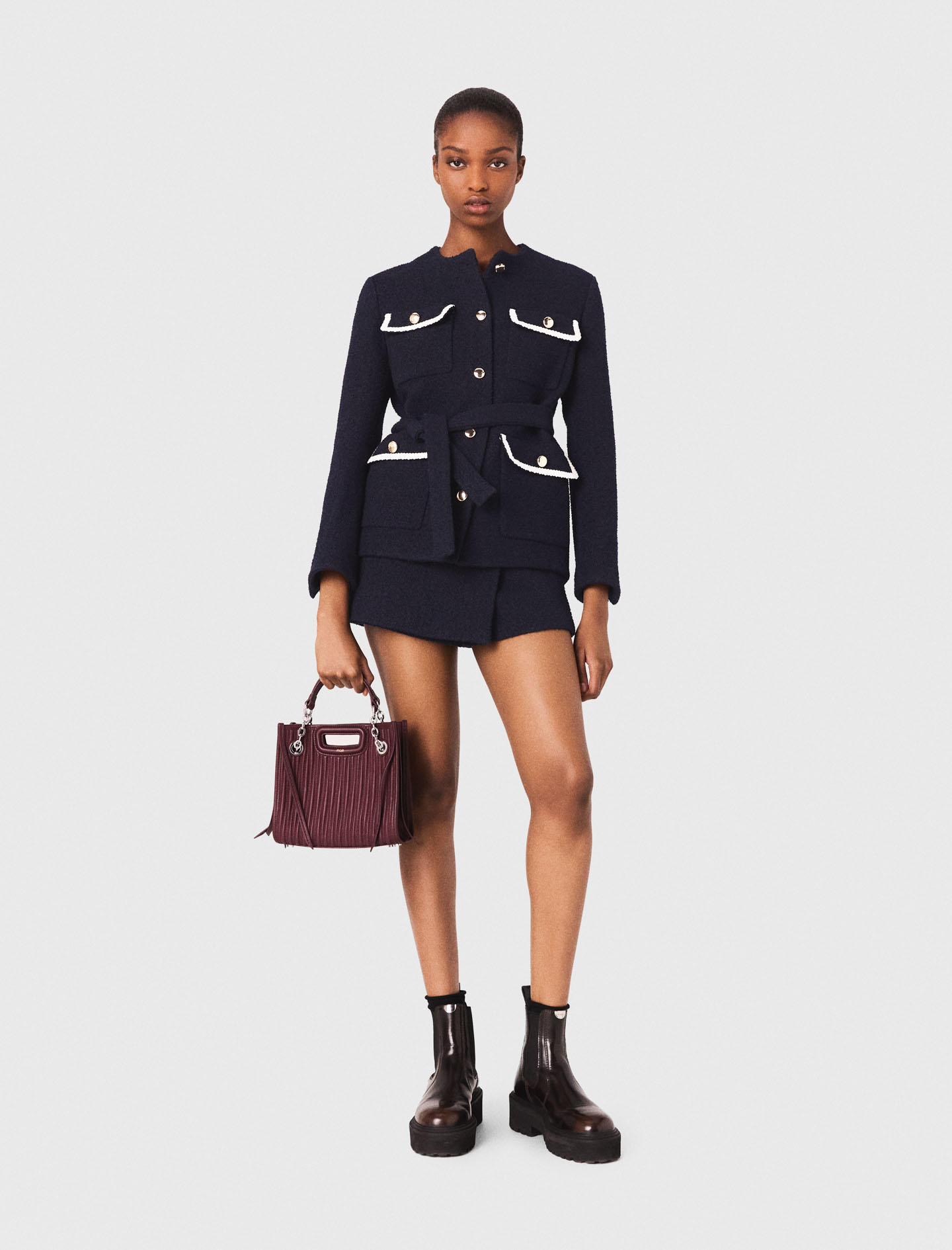 Woman's polyester 4-pocket tweed jacket for Fall/Winter, size Extra Small, in color Navy / Blue