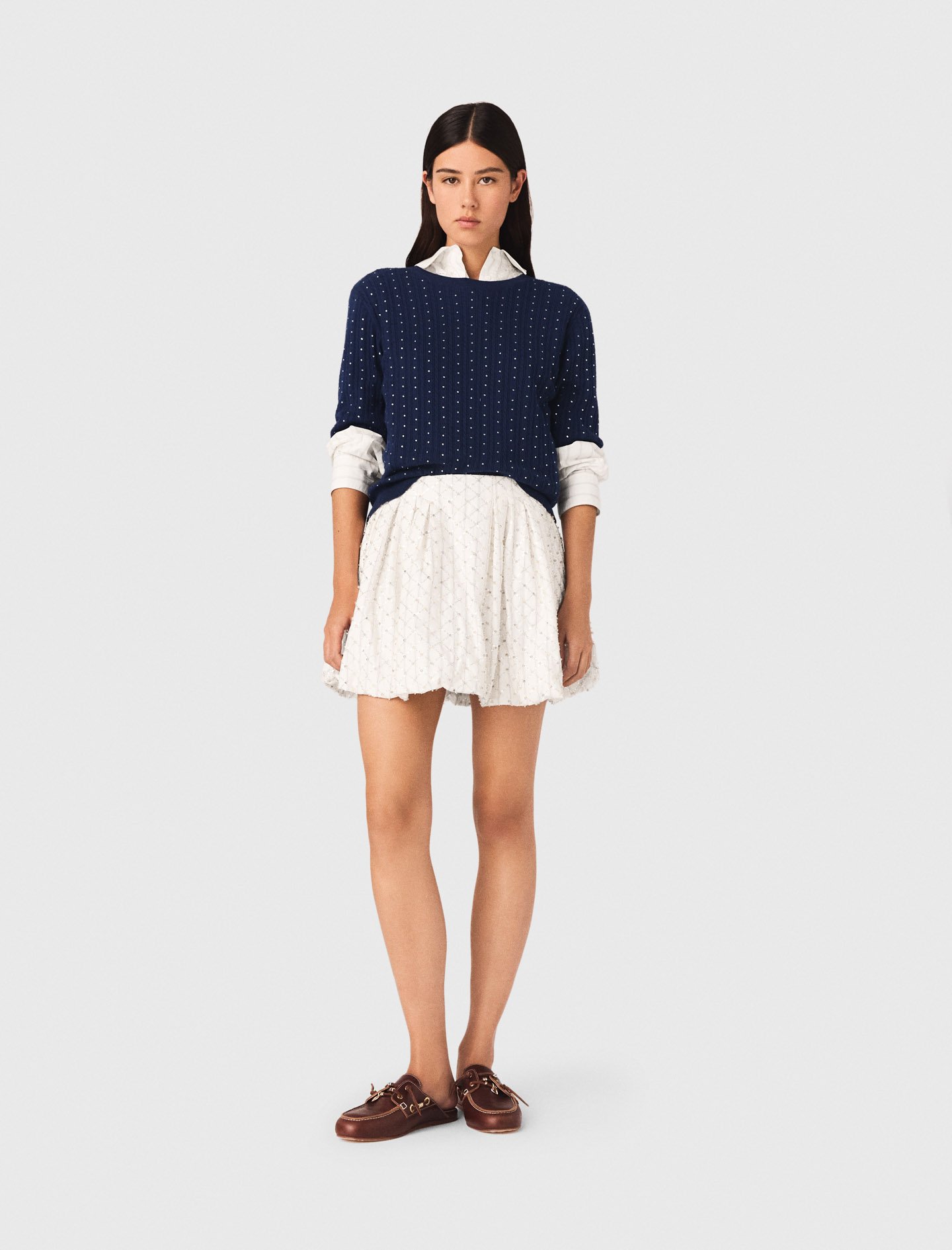 Woman's cotton Beaded bubble skirt for Spring/Summer, size Extra Small, in color White /