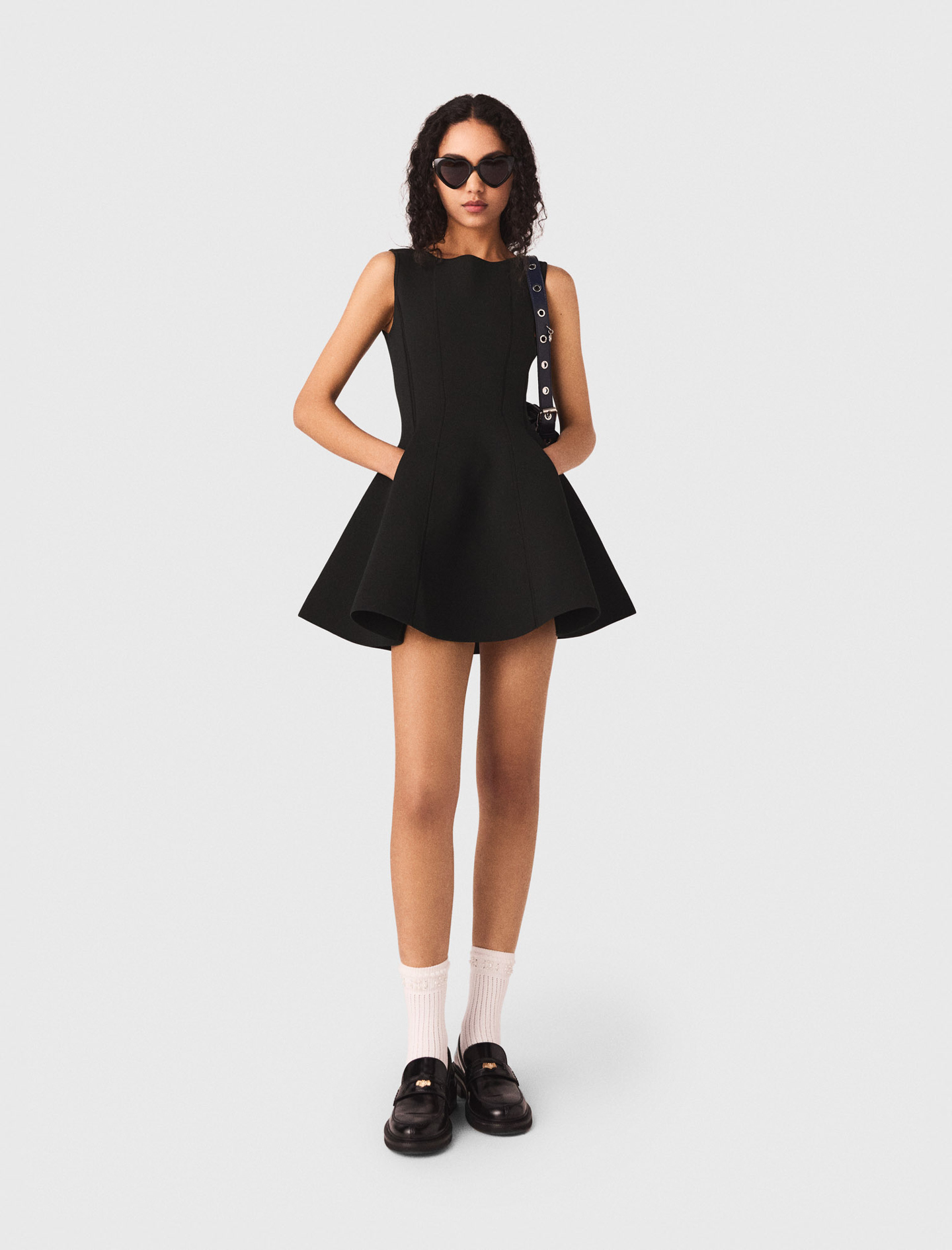 Woman's polyester Skater dress with jewelled bows for Spring/Summer, size Small, in color Black /