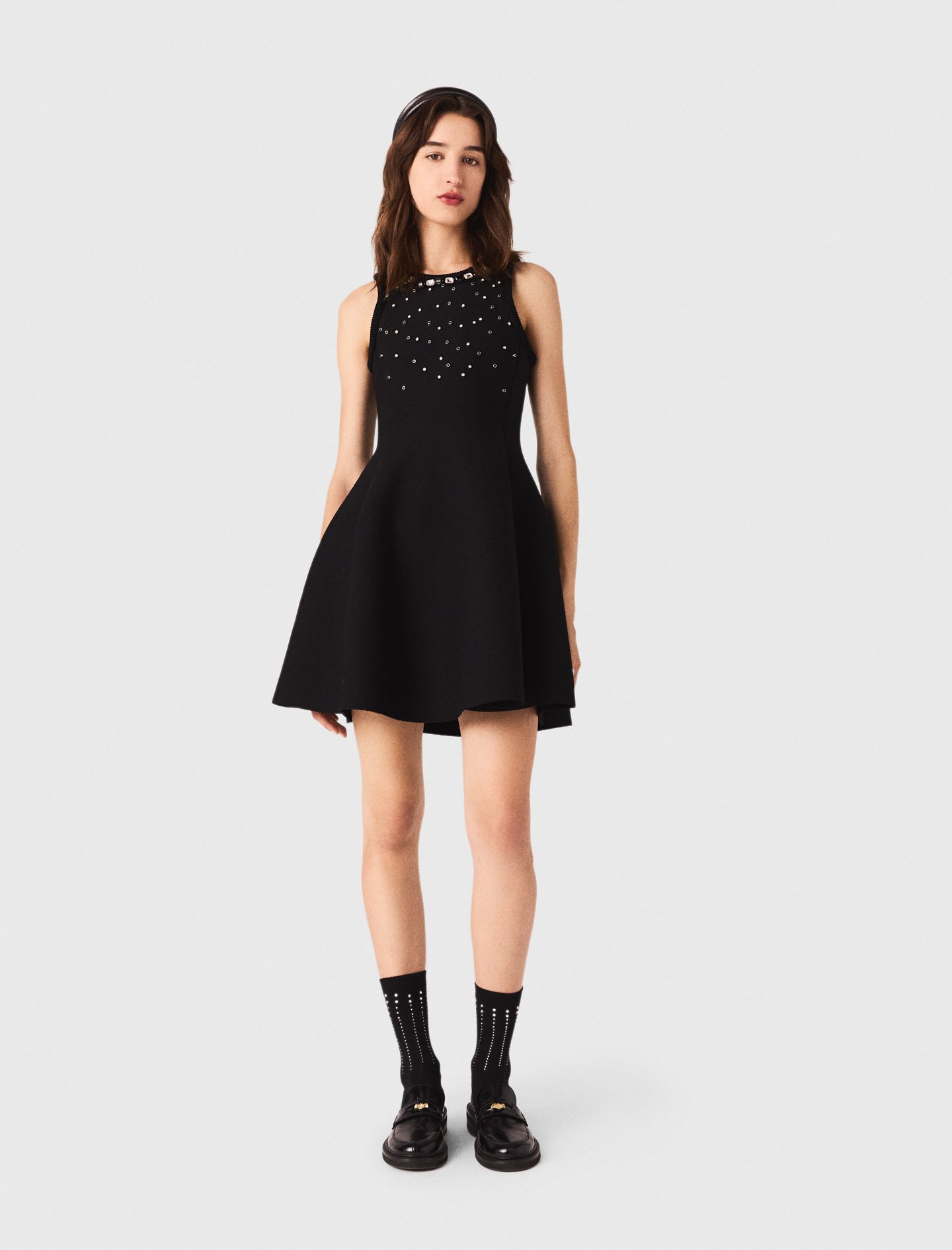 Woman's polyester Jewelled skater dress for Fall/Winter, size Extra Extra Large, in color Black /