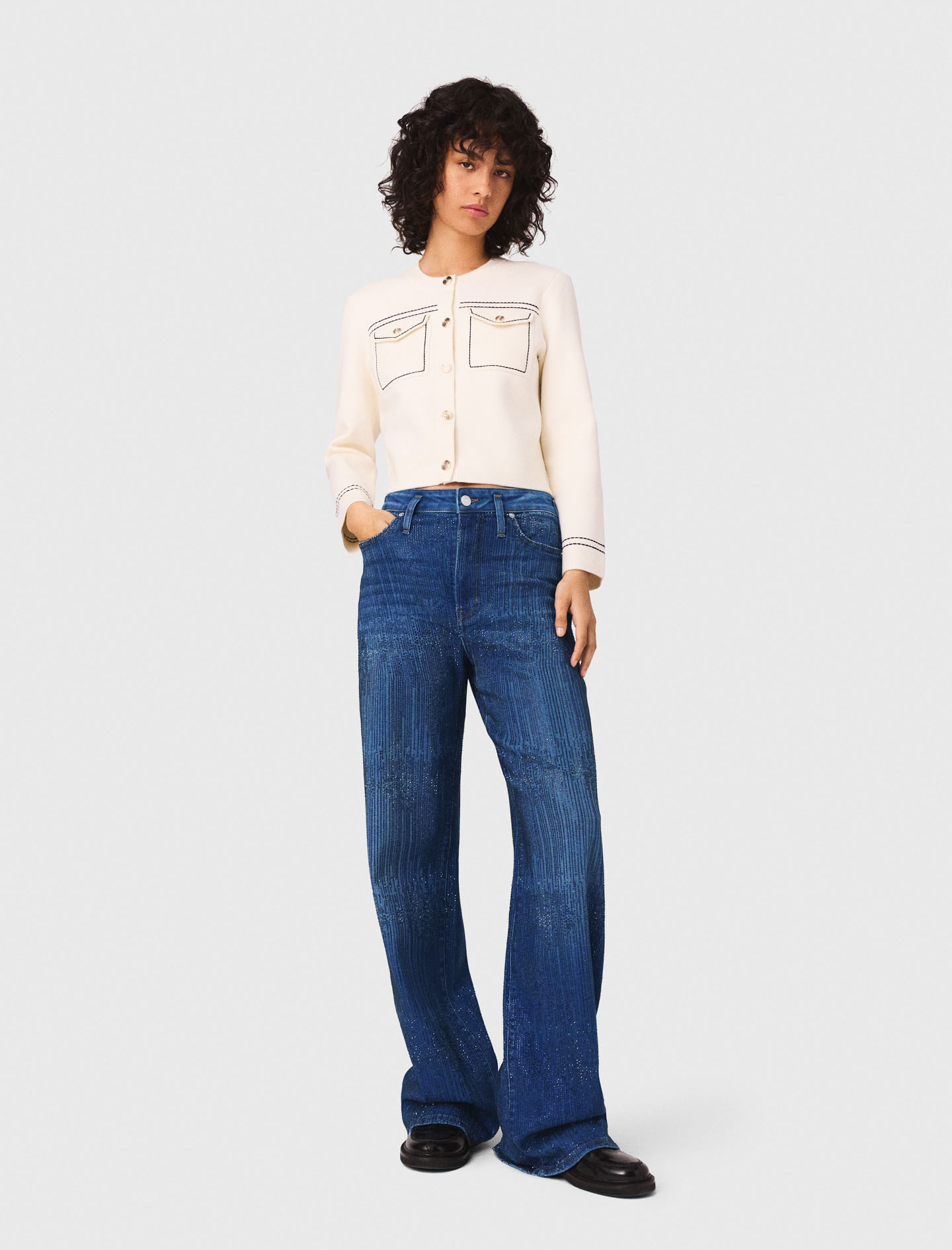 Woman's cotton Rhinestone jeans for Fall/Winter, size Extra Extra Large, in color Blue /