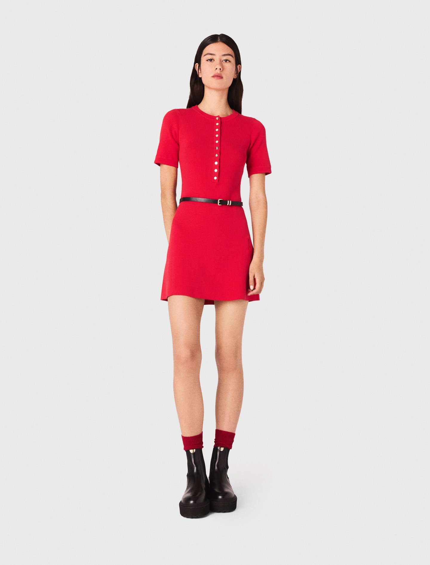Woman's cotton Mini ribbed knit dress for Fall/Winter, size Large, in color Red /
