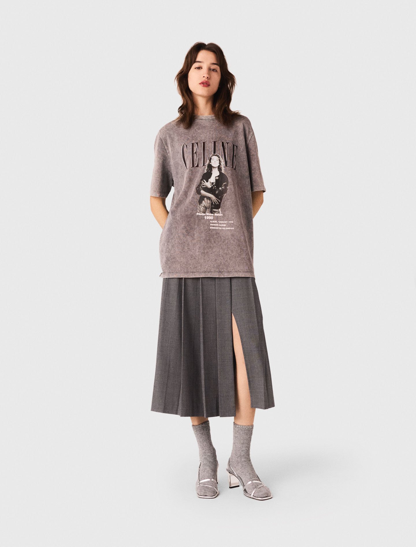 Woman's cotton Maje x Céline Dion T-shirt for Fall/Winter, size Small, in color Grey / by Maje