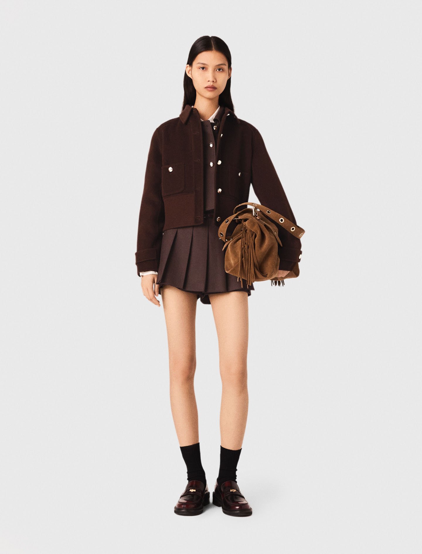 Woman's wool Short cropped coat for Fall/Winter, size Extra Small, in color Dark brown /