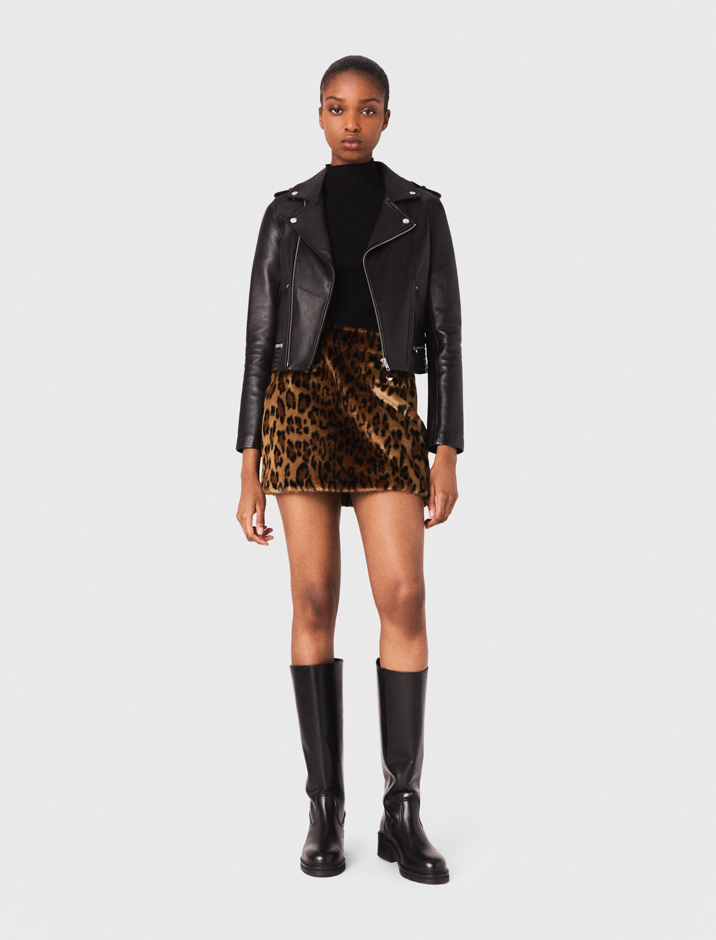 Woman's leather Leather biker-style jacket for Fall/Winter, size Small, in color Black / by Maje