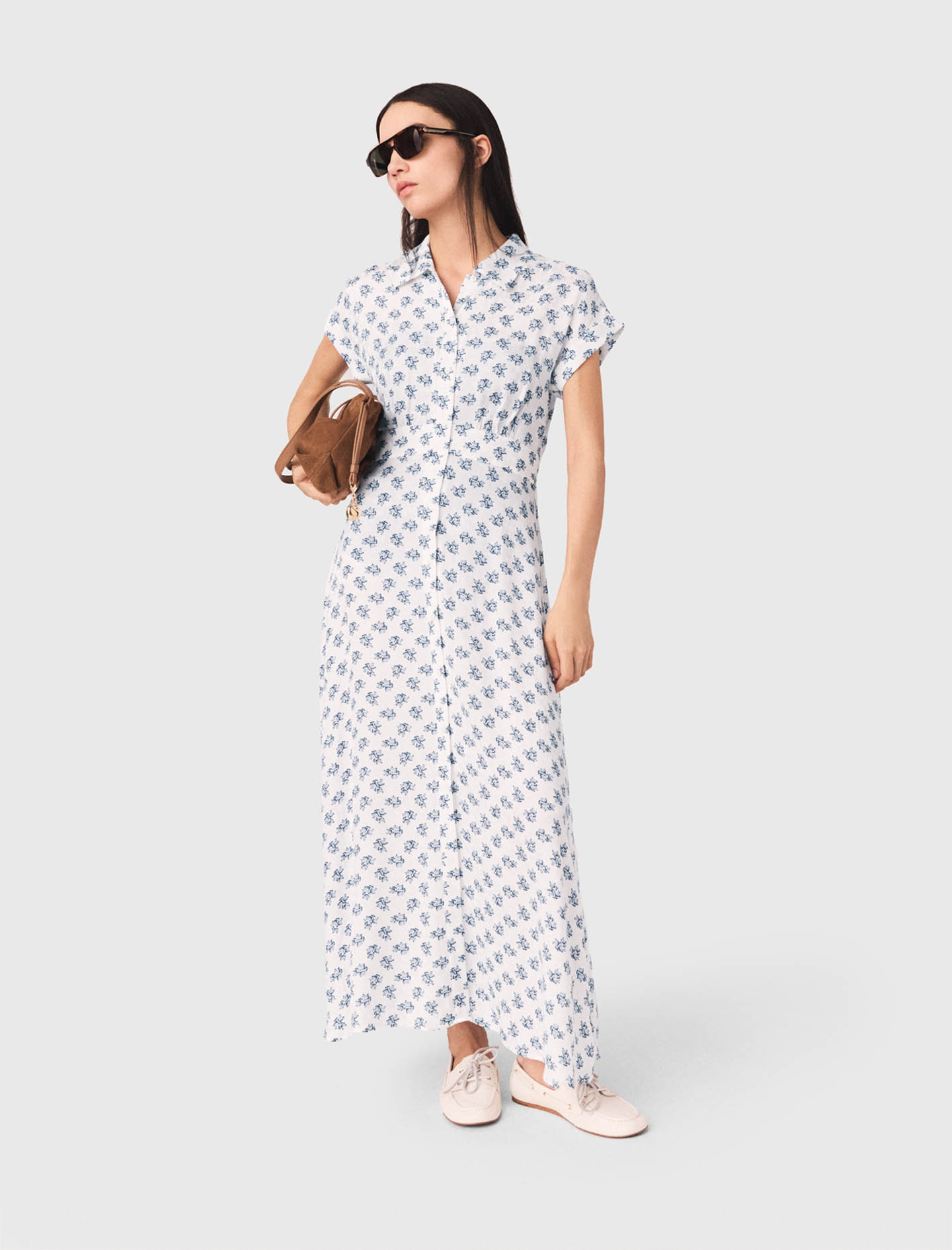 Woman's viscose Jacquard print maxi dress for Spring/Summer, size Small, in color Blue Small Flowers Print /