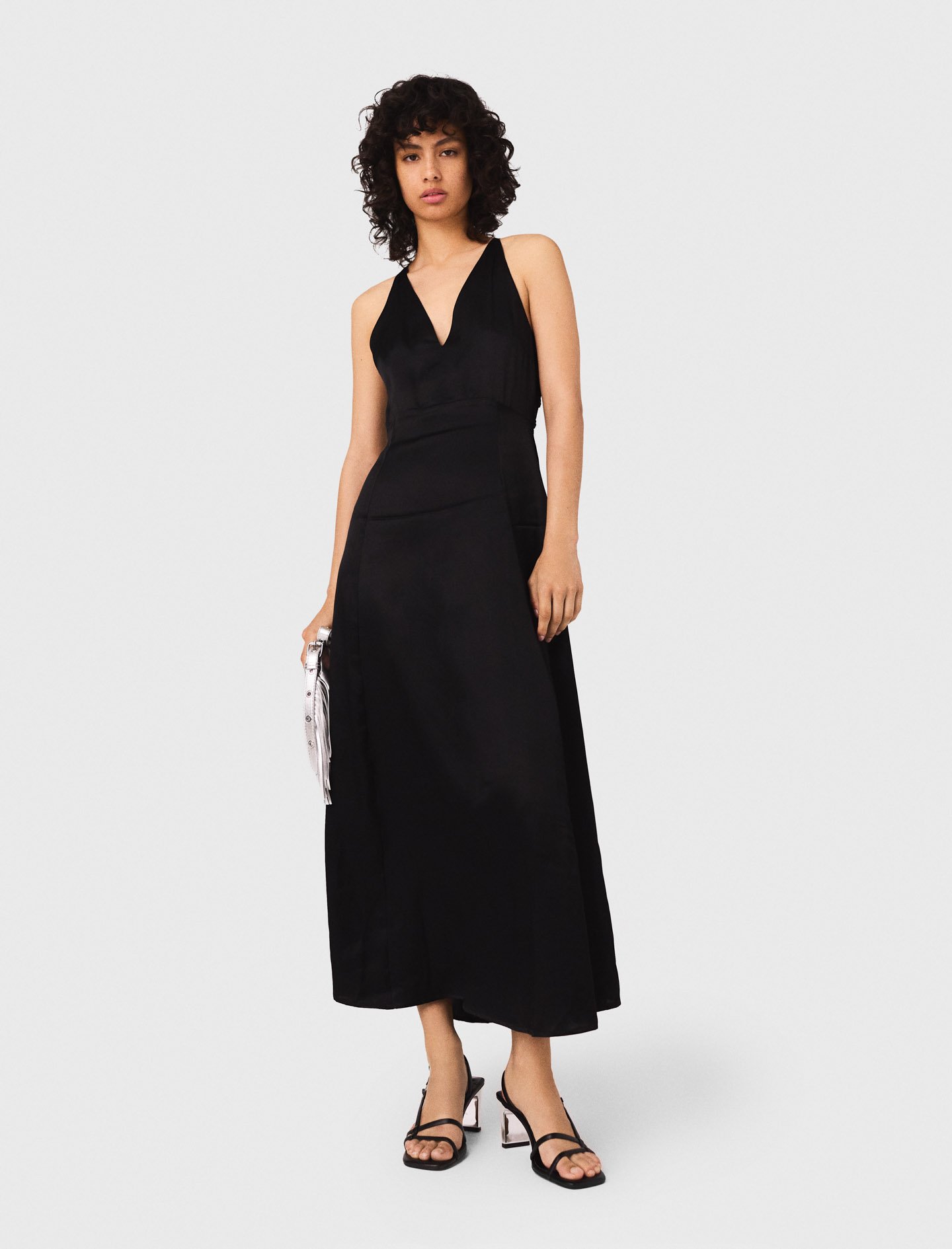 Woman's viscose Floaty maxi dress with braided back for Fall/Winter, size Extra Small, in color Black /