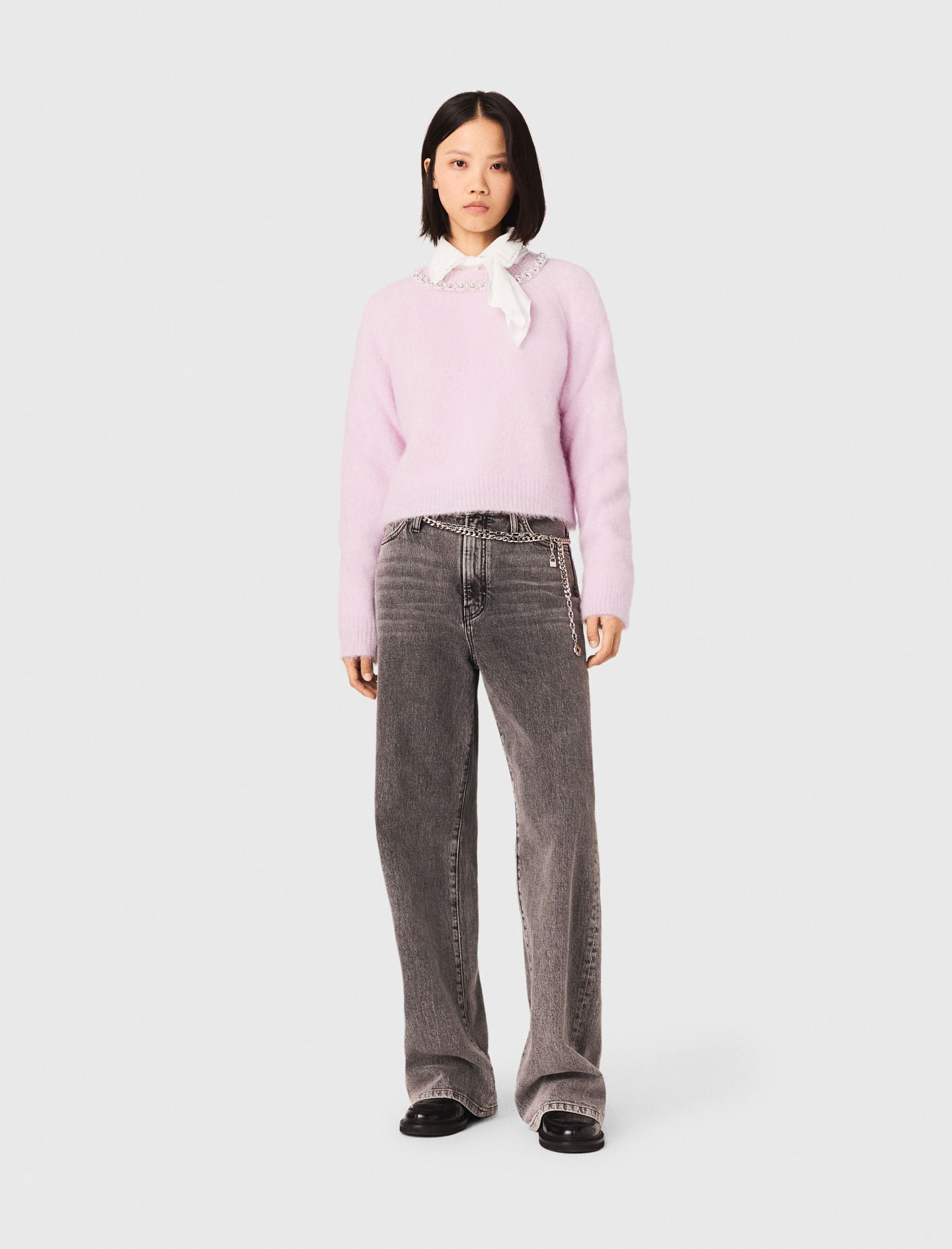 Woman's polyamide Sweater with jewelry collar for Spring/Summer, size Extra Small, in color Pink / Red