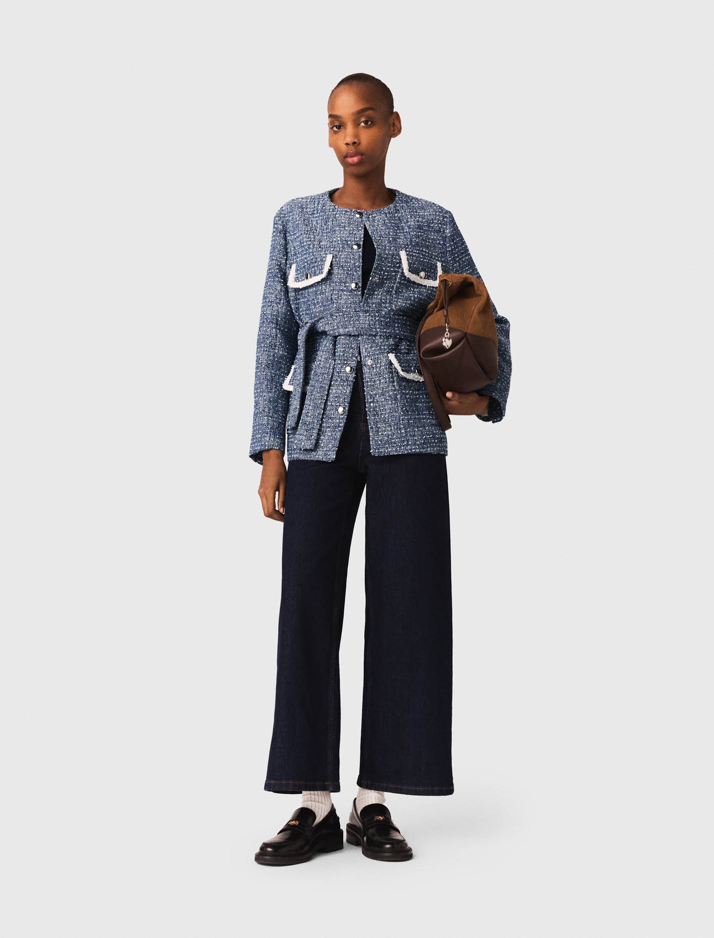 Woman's cotton 4-pocket tweed jacket for Spring/Summer, size Large, in color Blue /
