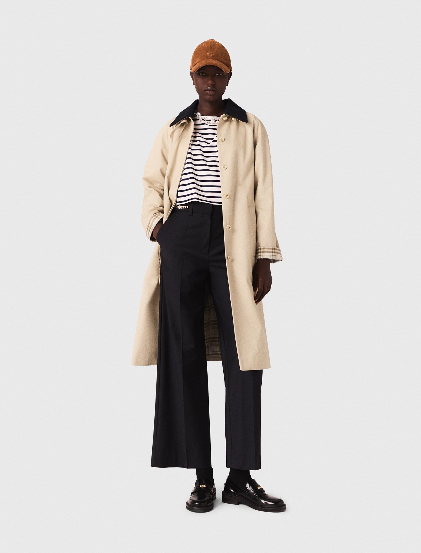 Woman's cotton Contrast sleeve and collar trench for Fall/Winter, size Extra Extra Large, in color Beige /