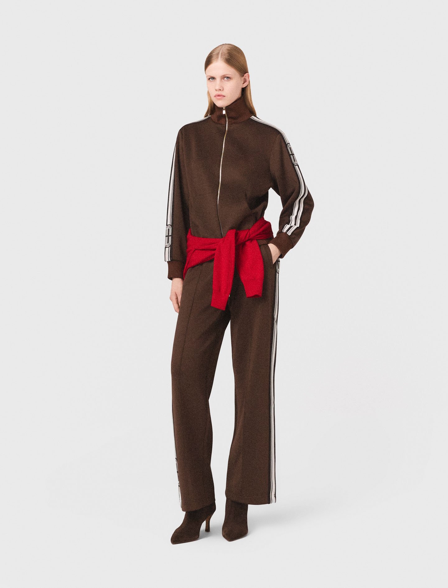 Woman's polyester Sweatshirt with straight stripes for Fall/Winter, size Medium, in color Dark brown / by Maje