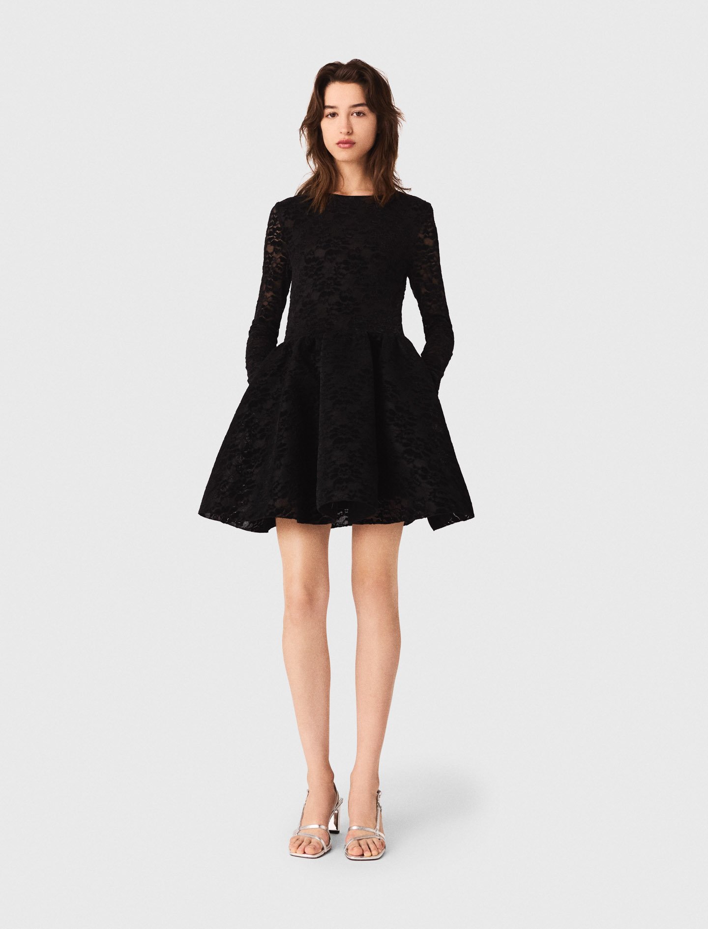 Woman's polyester Flared velvet mini dress for Fall/Winter, size Extra Extra Large, in color Black /