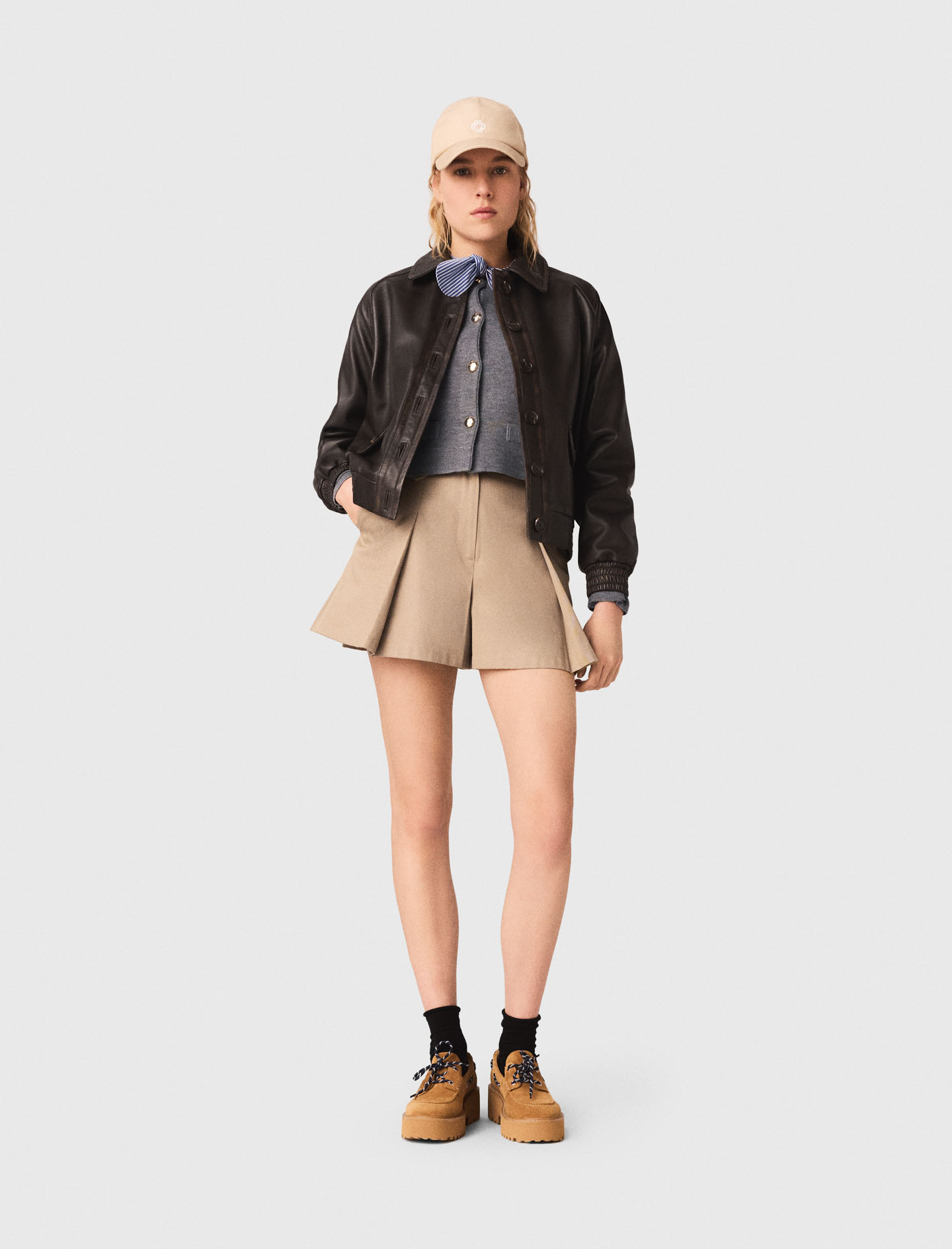 Woman's polyester Cropped leather jacket for Spring/Summer, size Large, in color Brown /