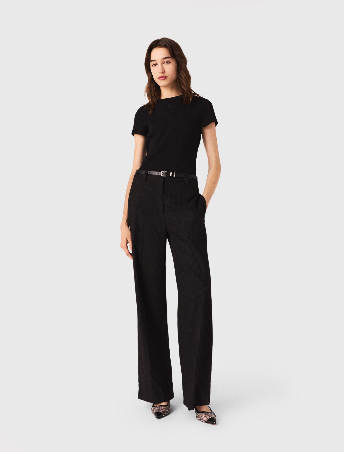 Woman's polyester Rhinestone suit trousers for Fall/Winter, size Small, in color Black /