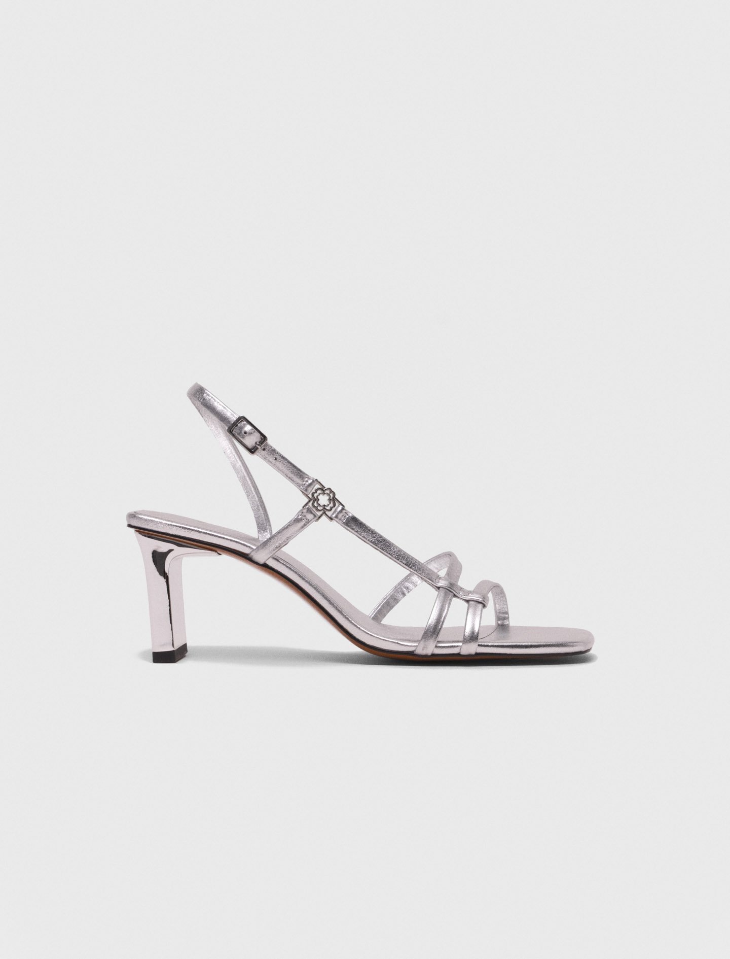 Woman's leather Metallic strappy heeled sandals for Fall/Winter, size 9.5, in color Silver / Grey
