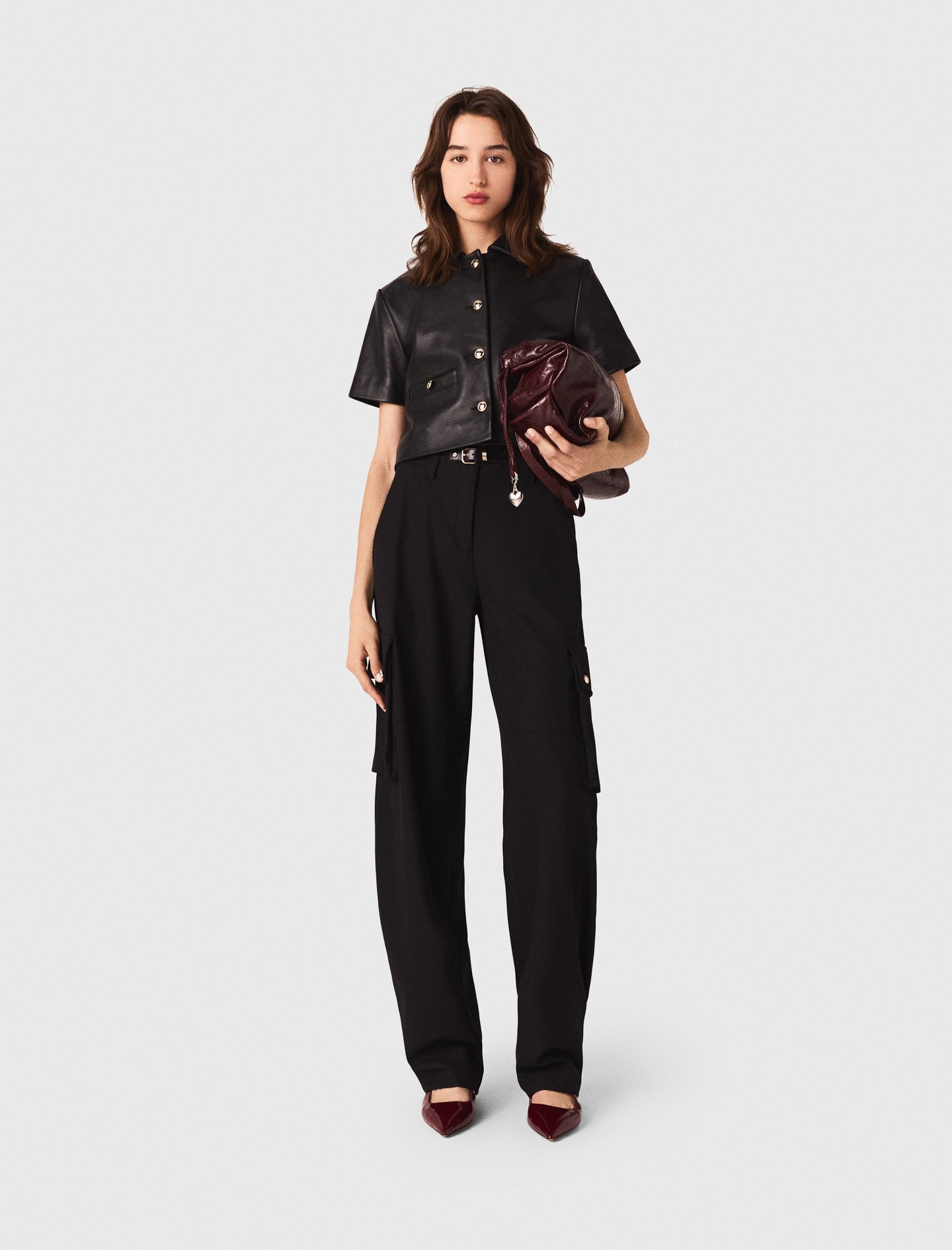 Woman's polyester Cargo trousers for Fall/Winter, size Small, in color Black / by Maje