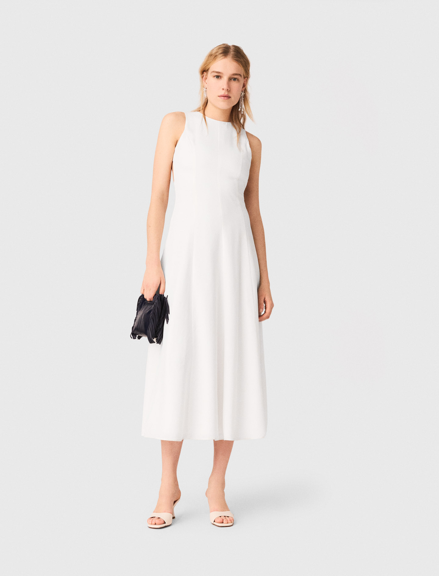 Woman's viscose Backless midi dress for Spring/Summer, size Large, in color White /