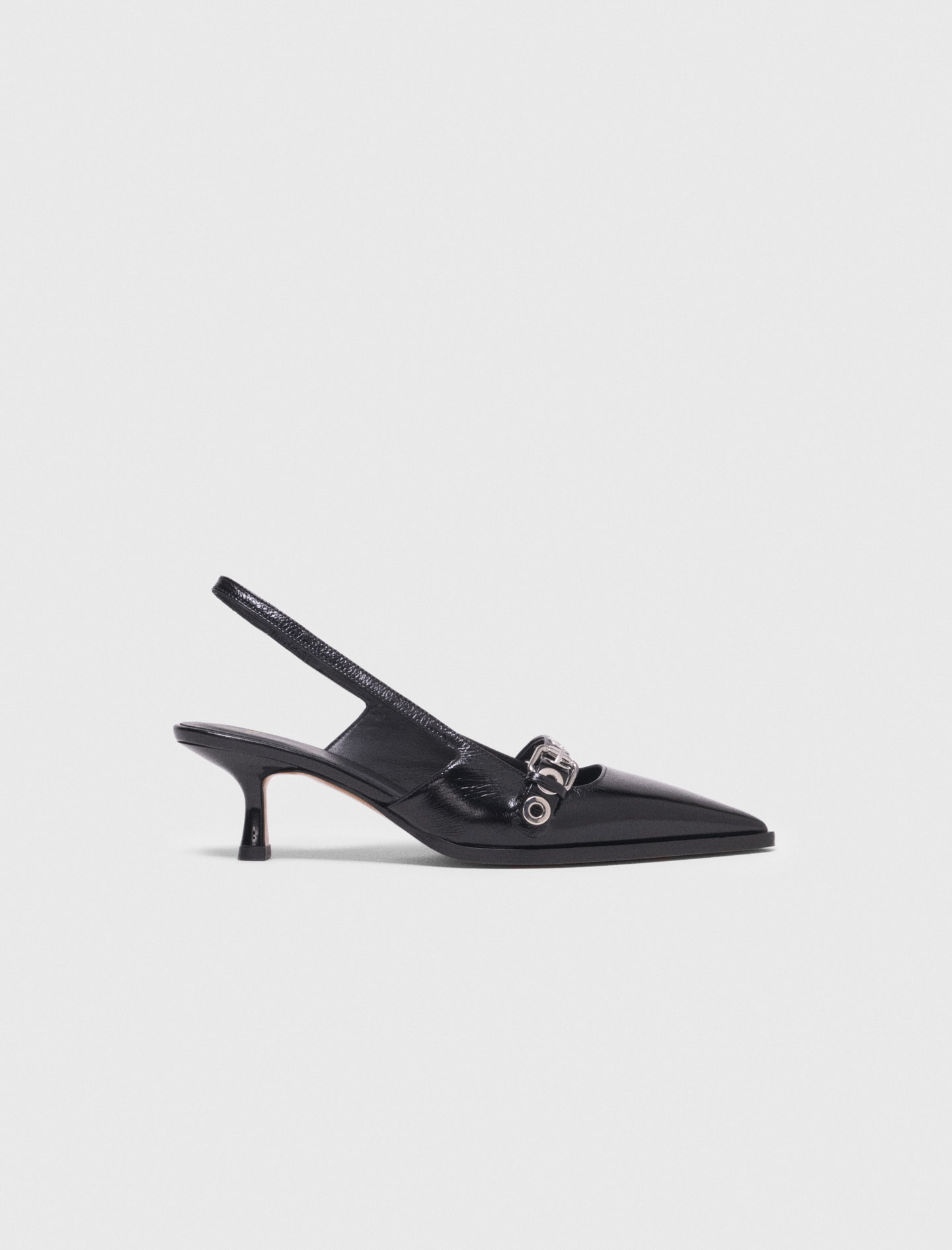 Woman's leather Leather pumps with eyelet strap for Spring/Summer, size 8.5, in color Black /