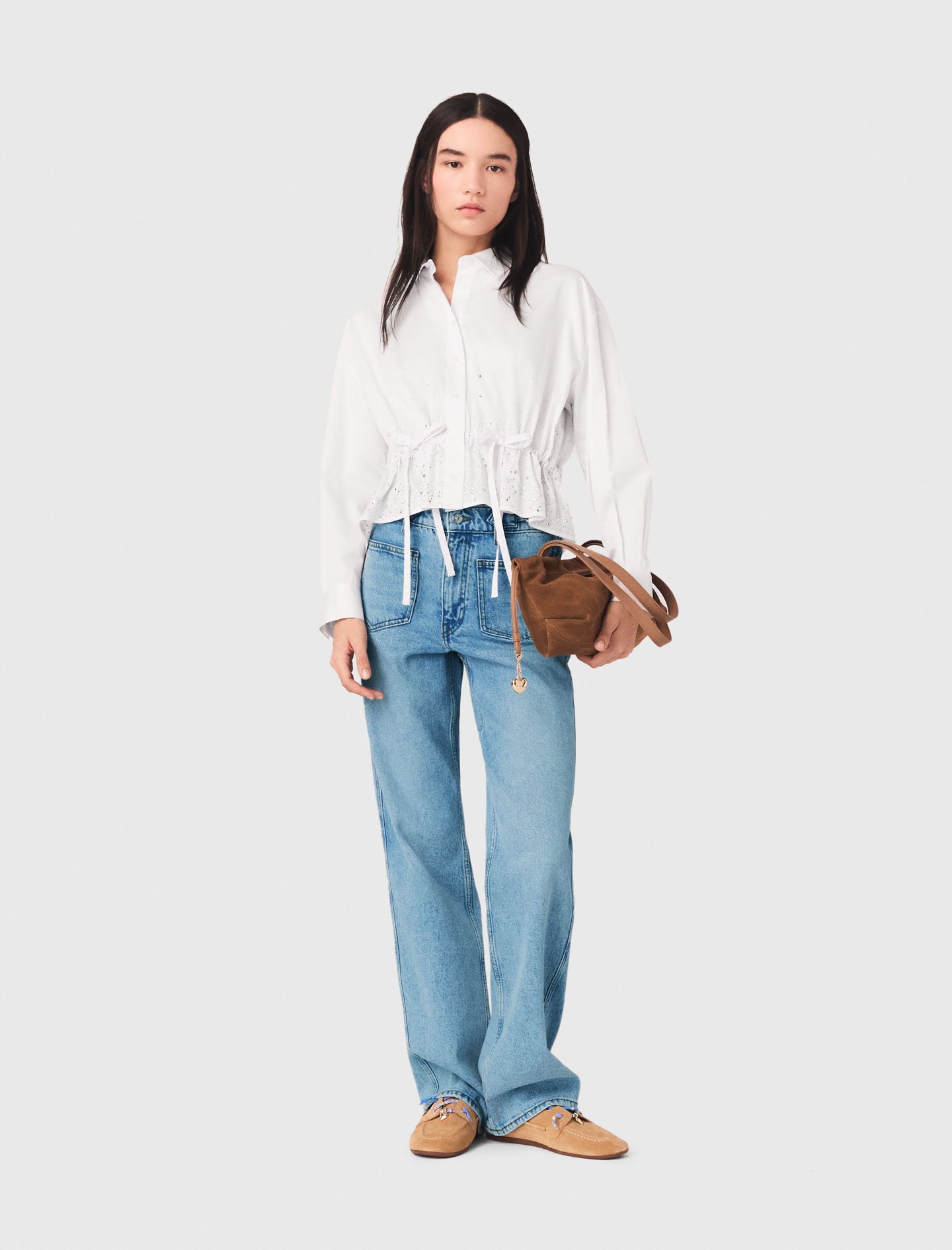 Woman's cotton Straight jeans with chains for Spring/Summer, size Medium, in color Blue / by Maje