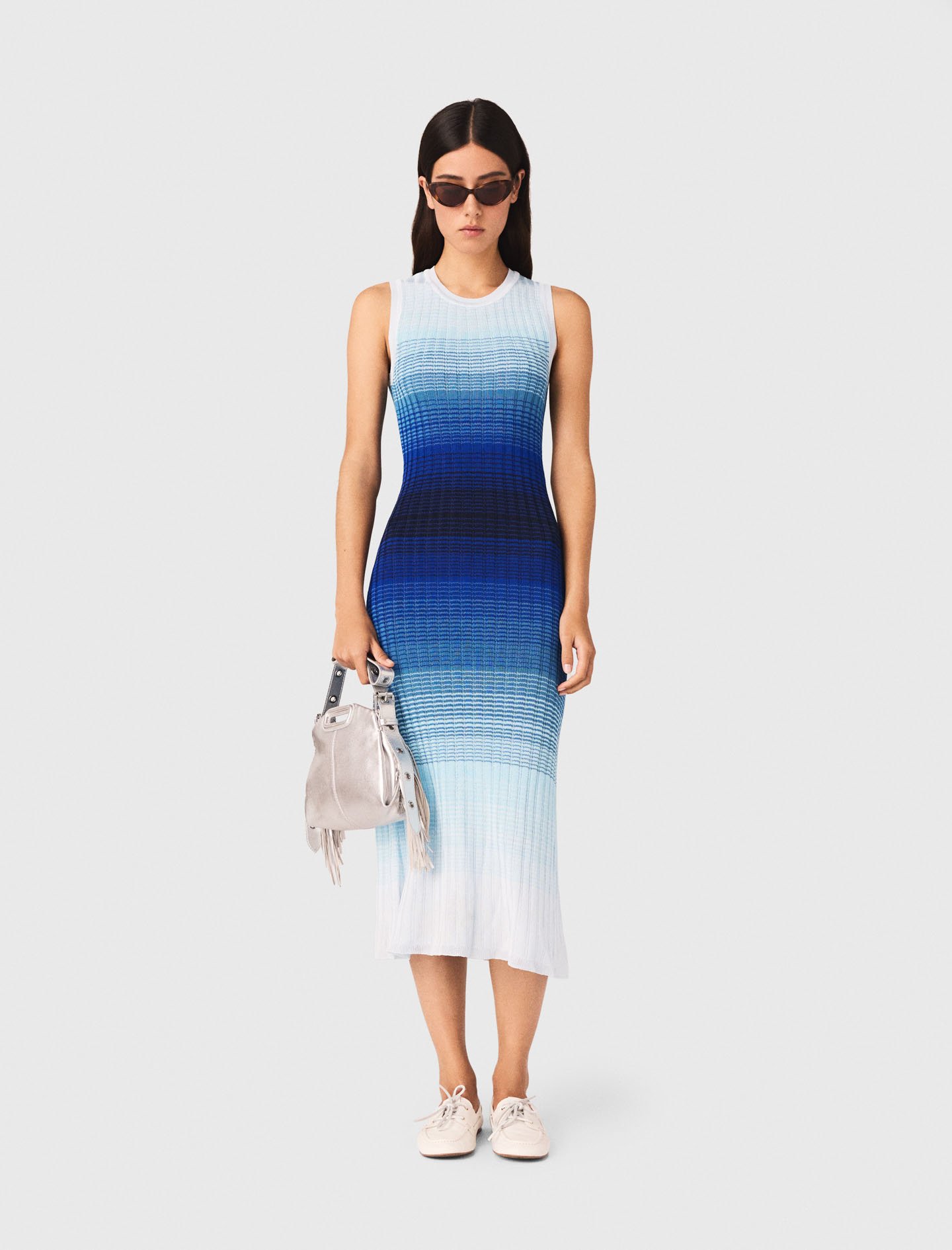 Woman's viscose Ombré knit maxi dress for Spring/Summer, size Large, in color Blue /