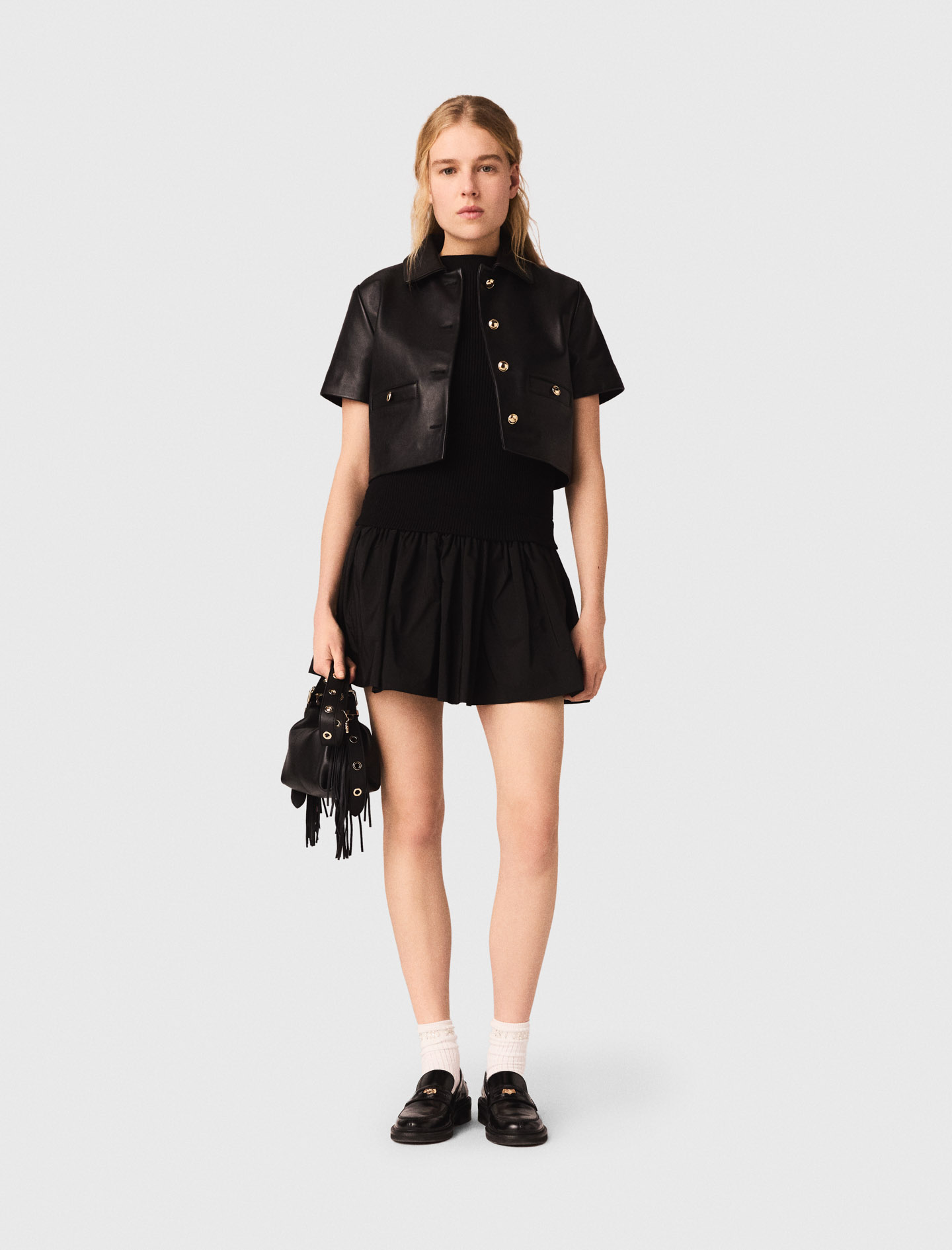 Woman's leather Cropped leather jacket for Spring/Summer, size Small, in color Black / by Maje
