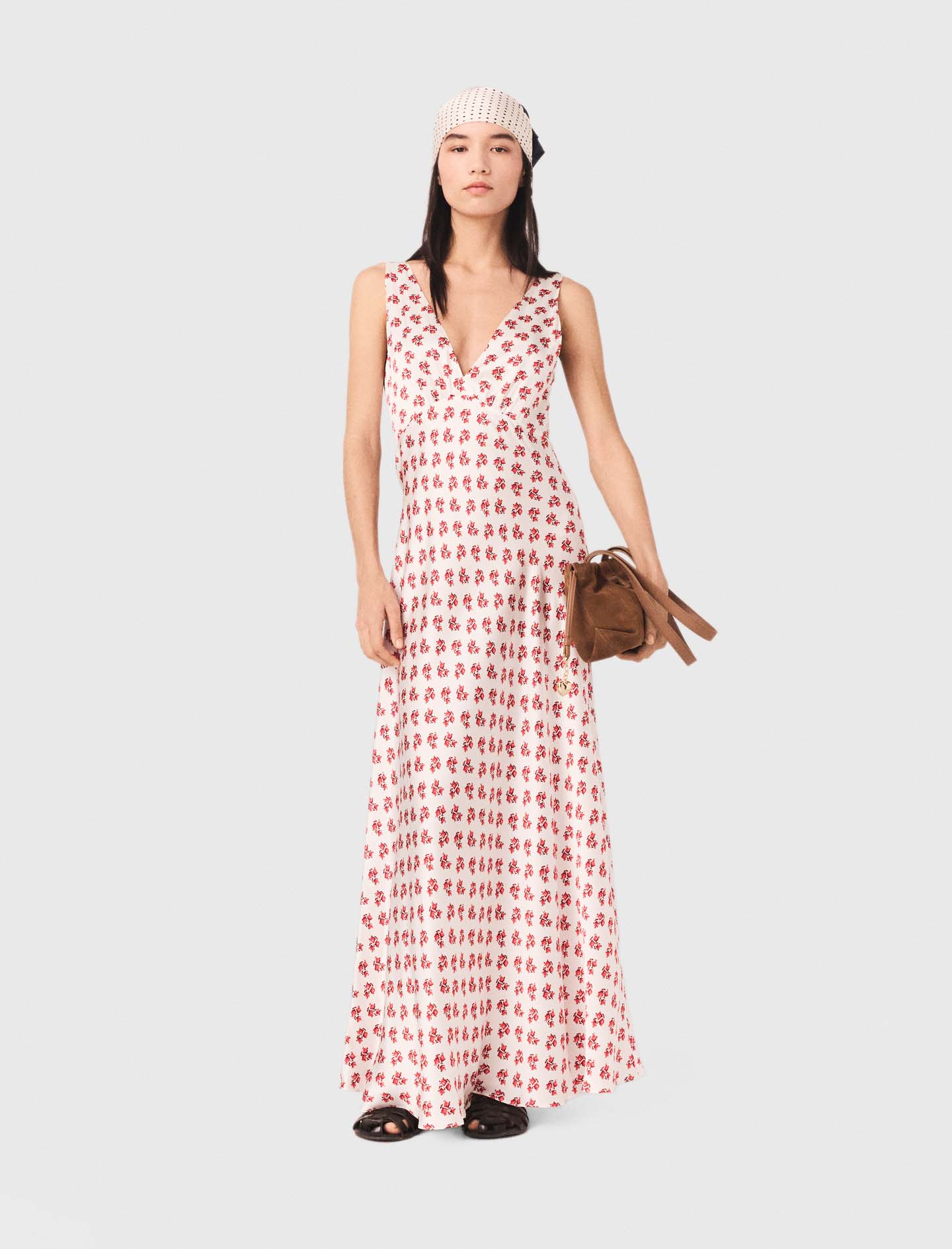 Woman's silk Patterned silk dress for Spring/Summer, size Extra Small, in color Red Small Flowers Print /