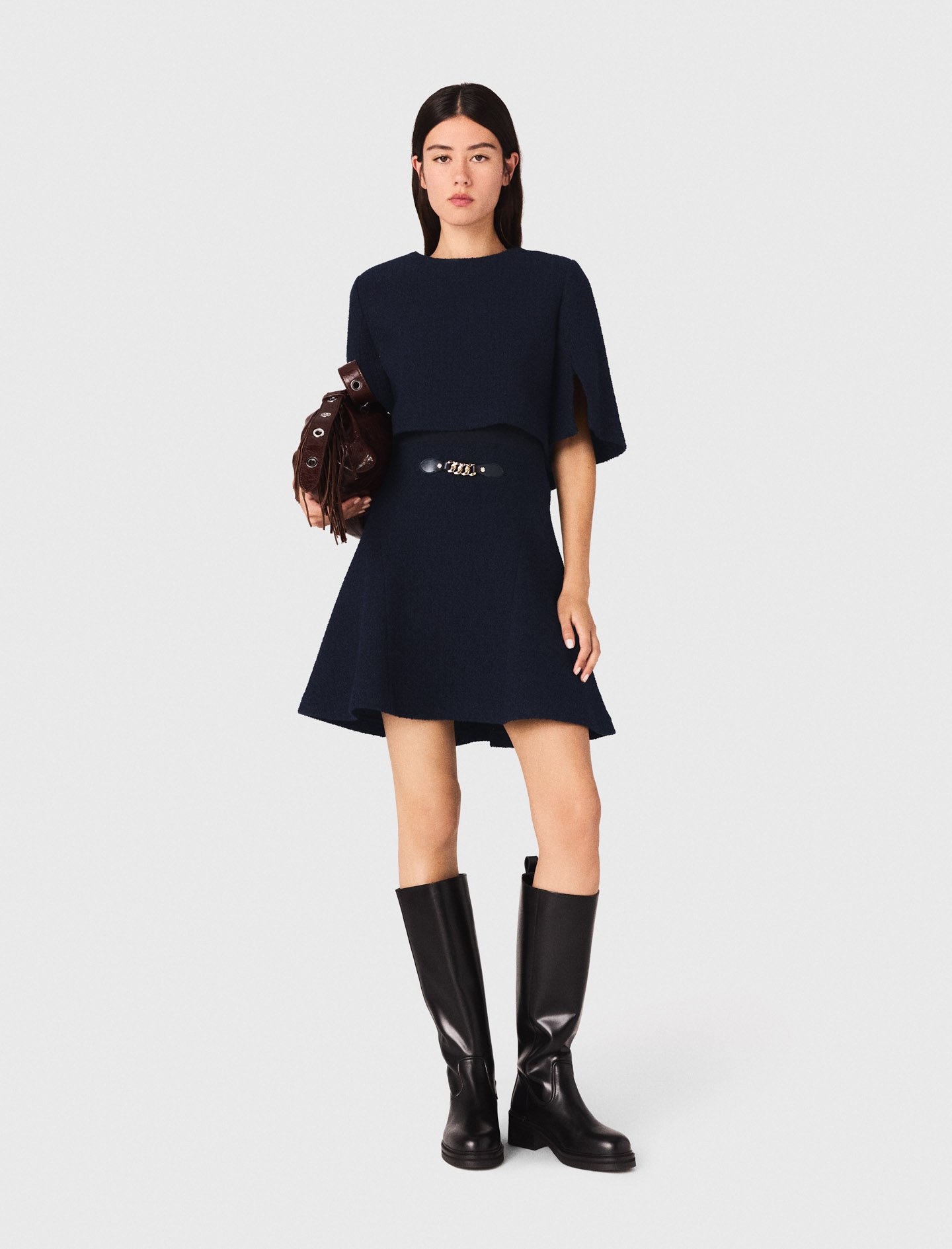 Woman's polyester 2-in-1 tweed-effect dress for Fall/Winter, size Medium, in color Navy / Blue