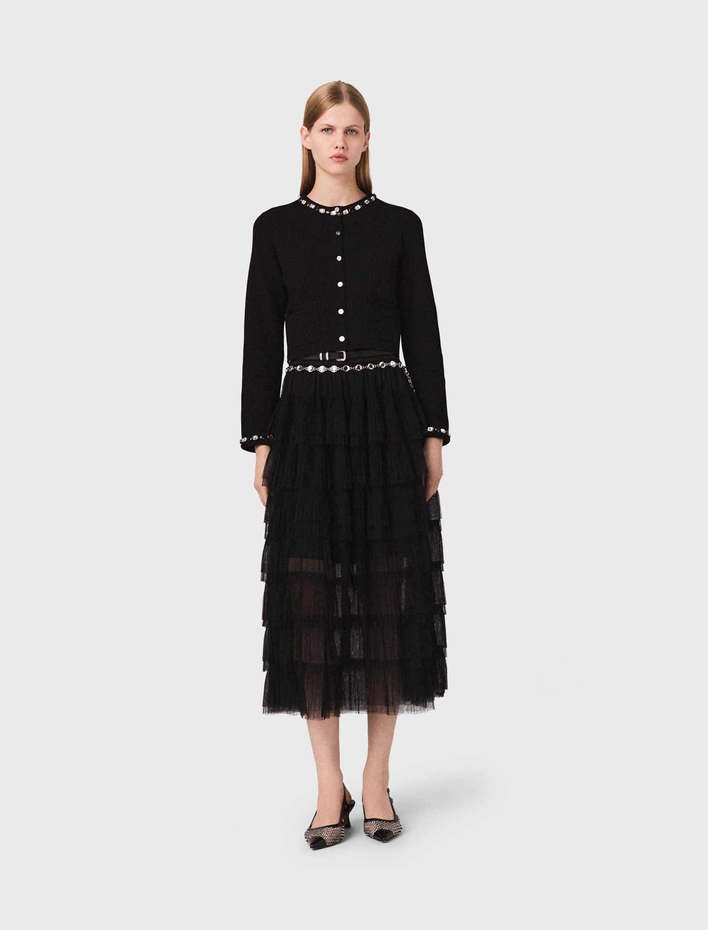 Woman's viscose Cropped jewellery detail cardigan for Fall/Winter, size Small, in color Black /