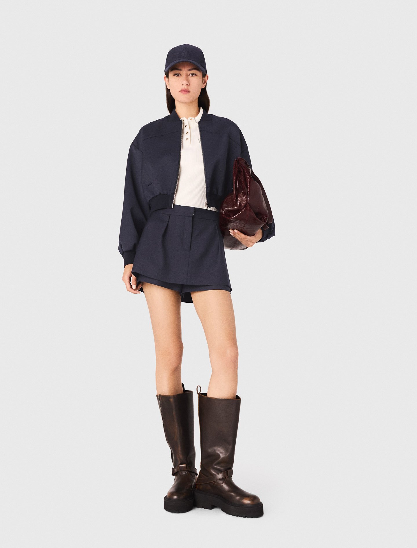 Woman's polyester Zipped mix wool bomber for Fall/Winter, size Small, in color Navy / Blue