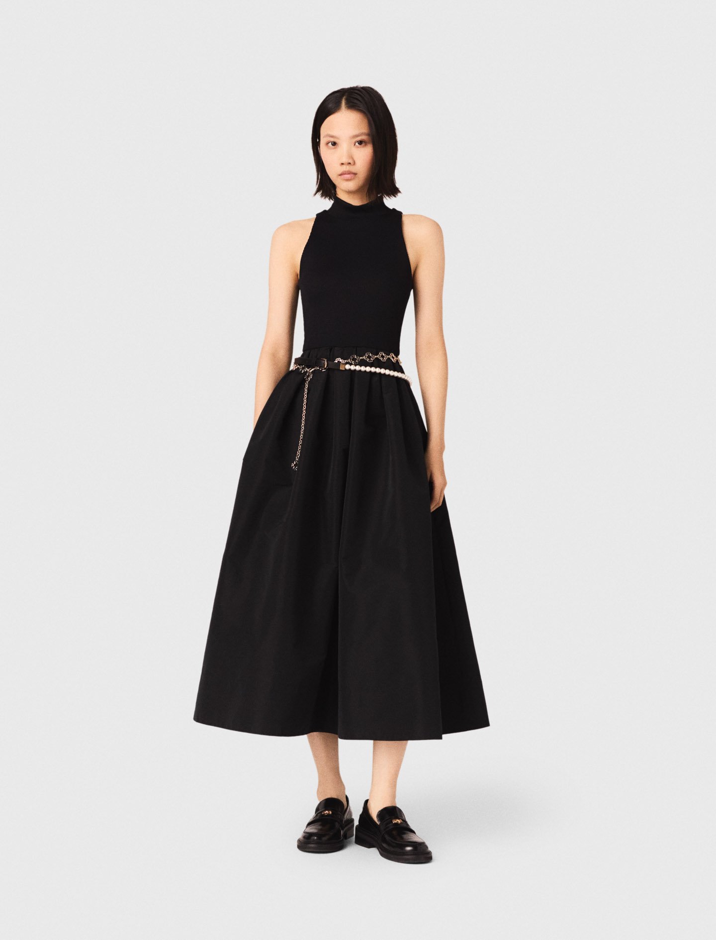Woman's polyester Mixed-material taffeta dress for Spring/Summer, size Large, in color Black /