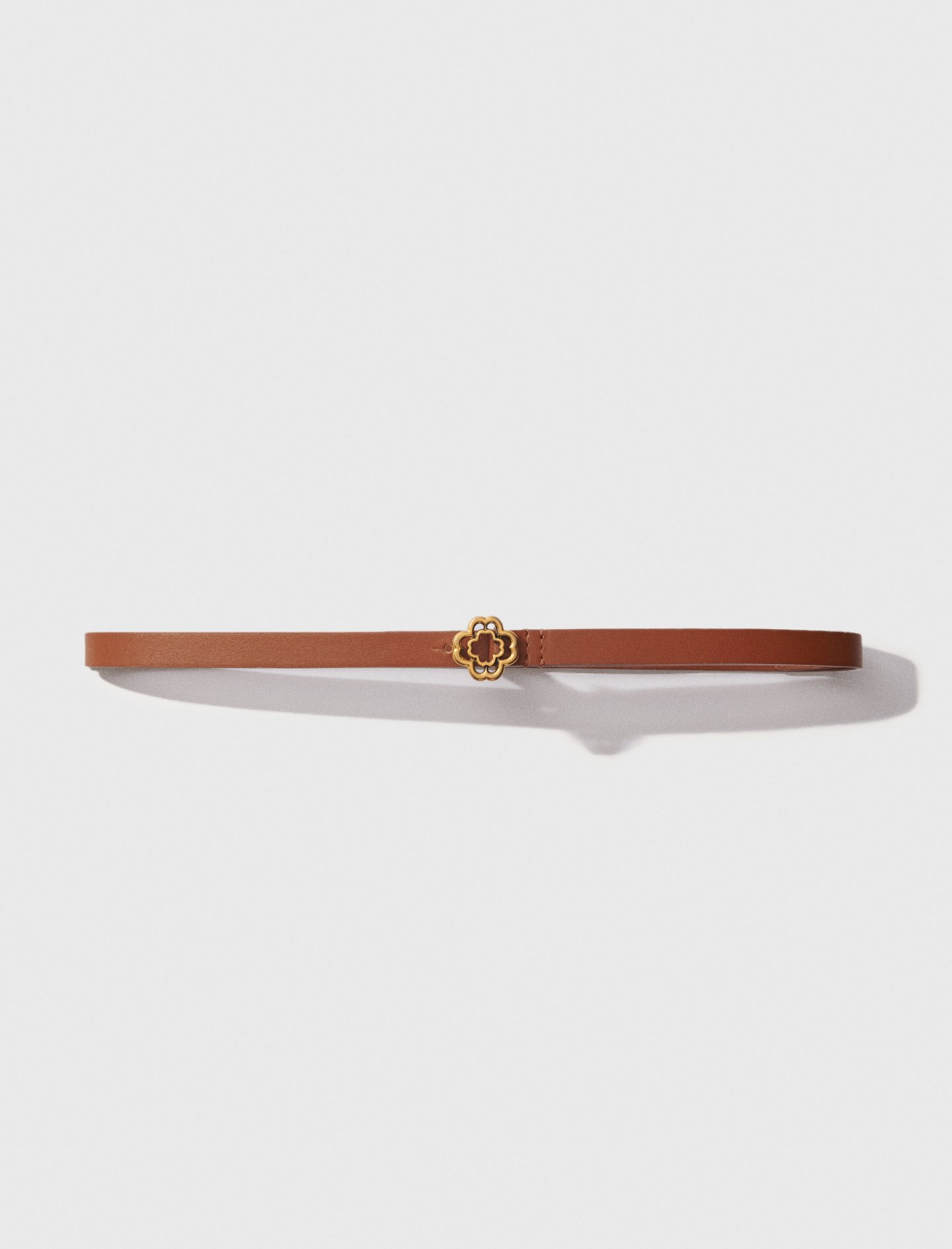 Woman's leather Slim Clover belt for Spring/Summer, size Medium, in color Camel / Brown