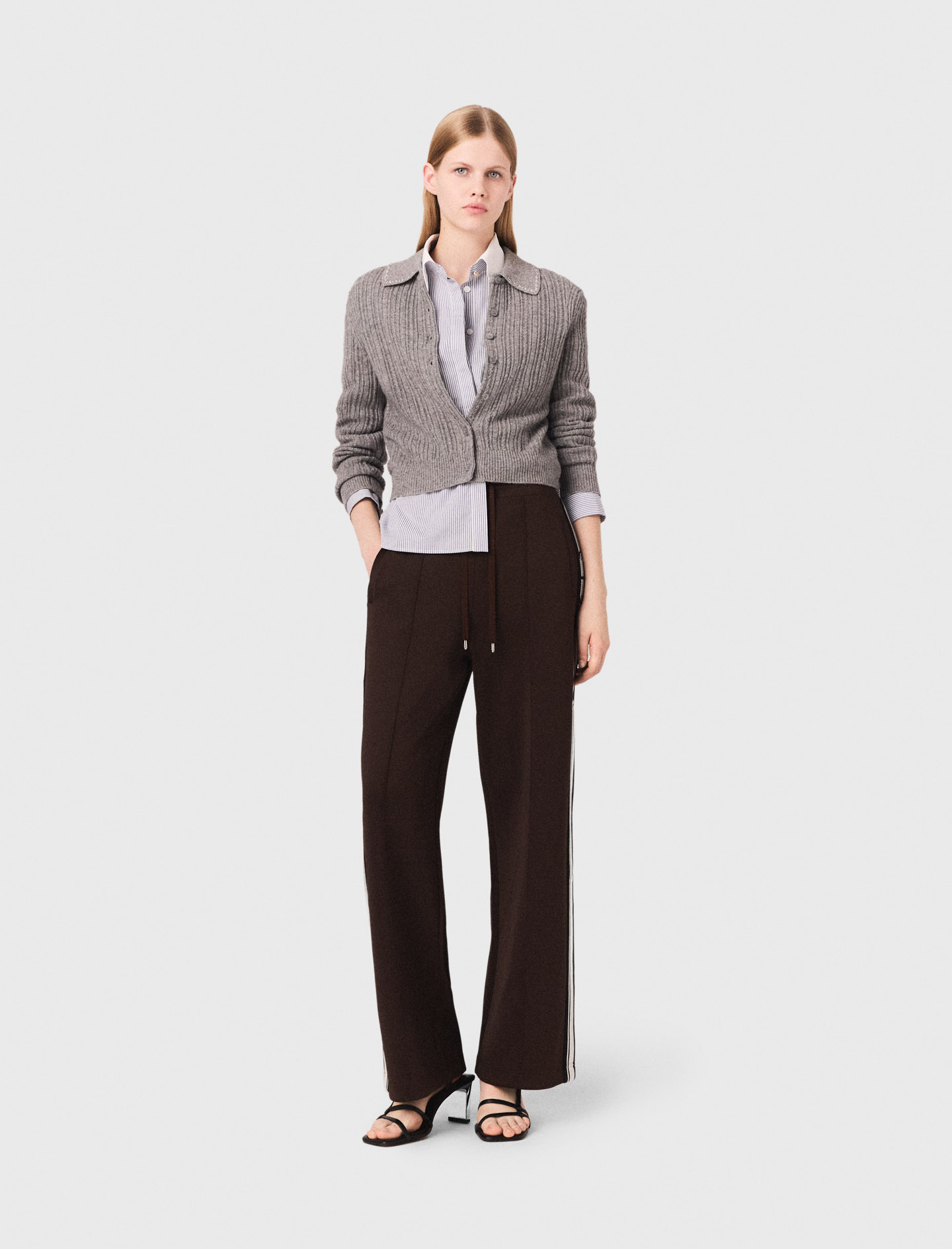 Woman's polyester Straight-striped trousers for Fall/Winter, size Extra Extra Large, in color Dark brown /