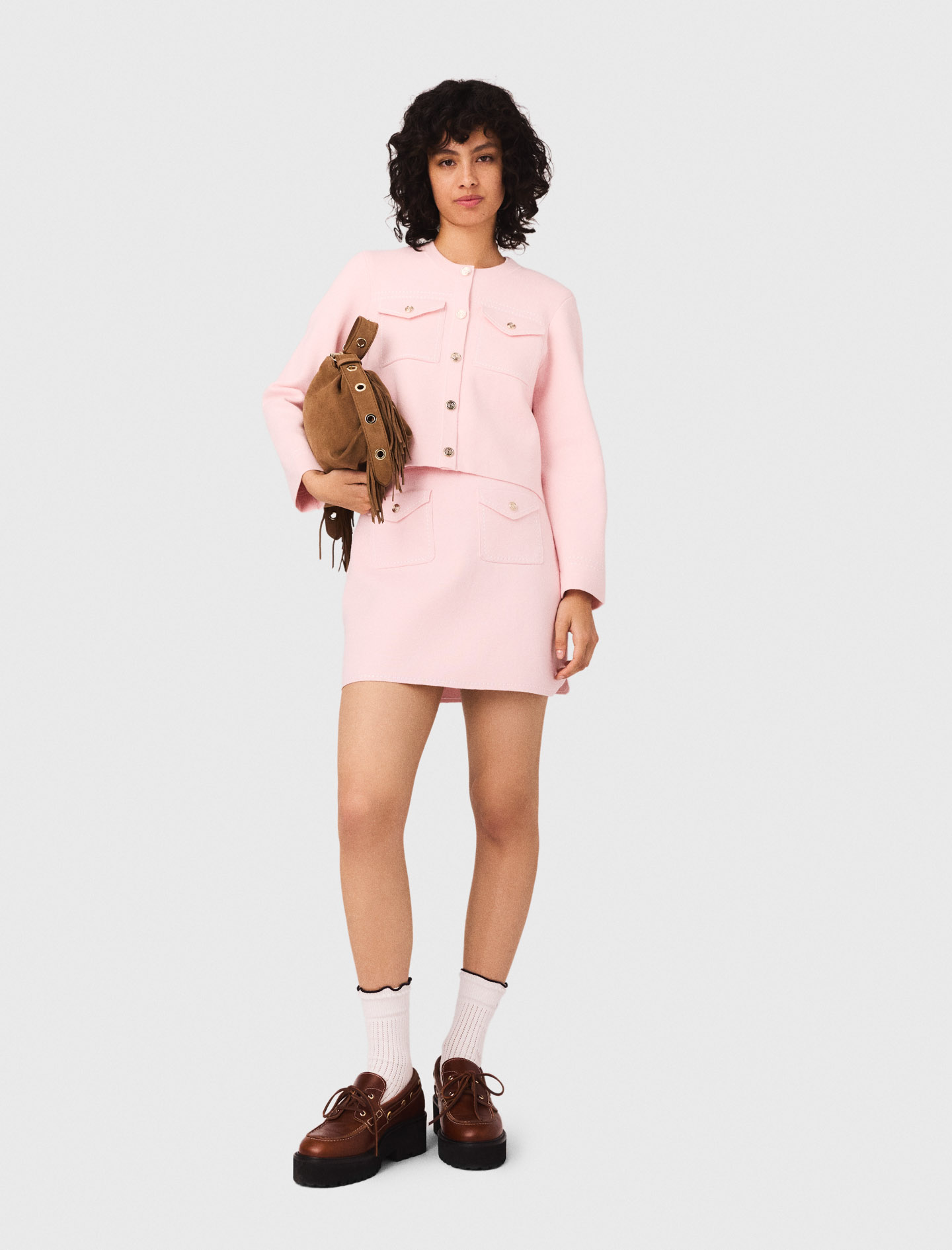 Woman's cotton Short topstitched knit skirt for Fall/Winter, size Small, in color Pink / Red