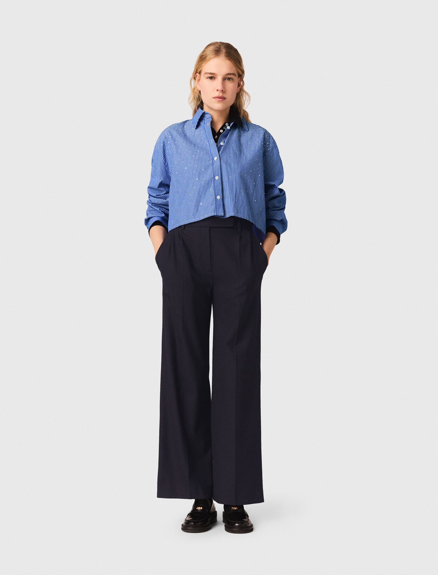 Woman's polyester Wide-leg suit trousers for Spring/Summer, size Large, in color Black /