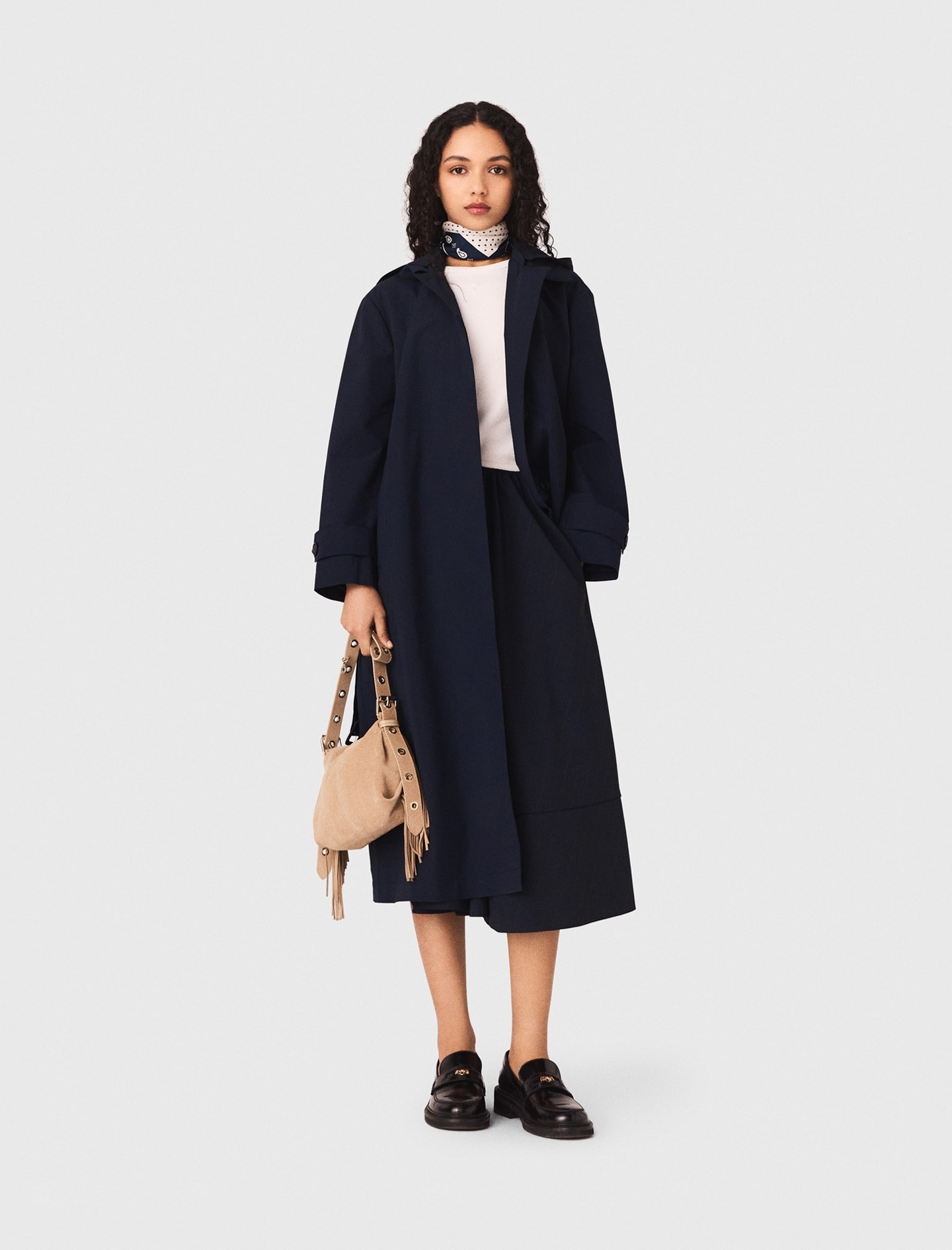Woman's polyester Removable rhinestone-hood trench for Spring/Summer, size Extra Extra Large, in color Navy / Blue