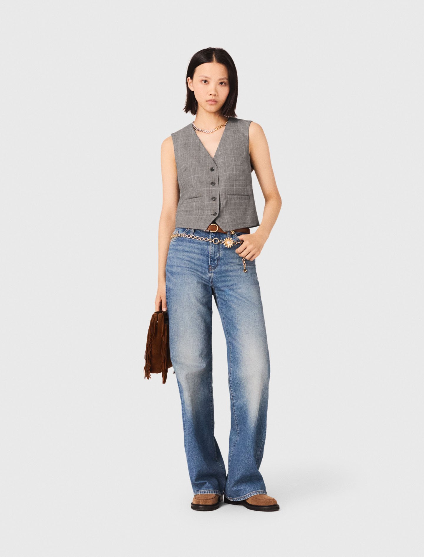 Woman's wool Checked tailored vest for Spring/Summer, size Large, in color Grey / Grey