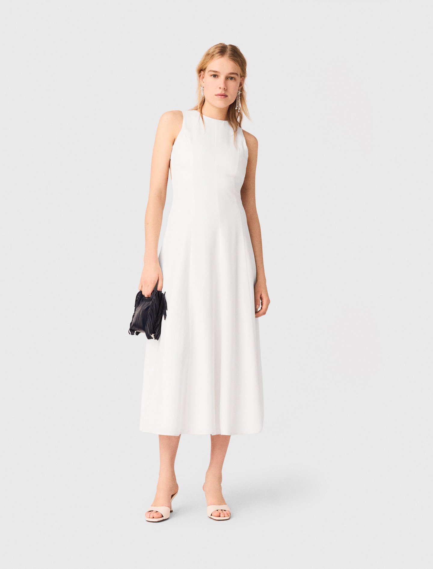 Woman's viscose Backless midi dress for Spring/Summer, size Medium, in color White /