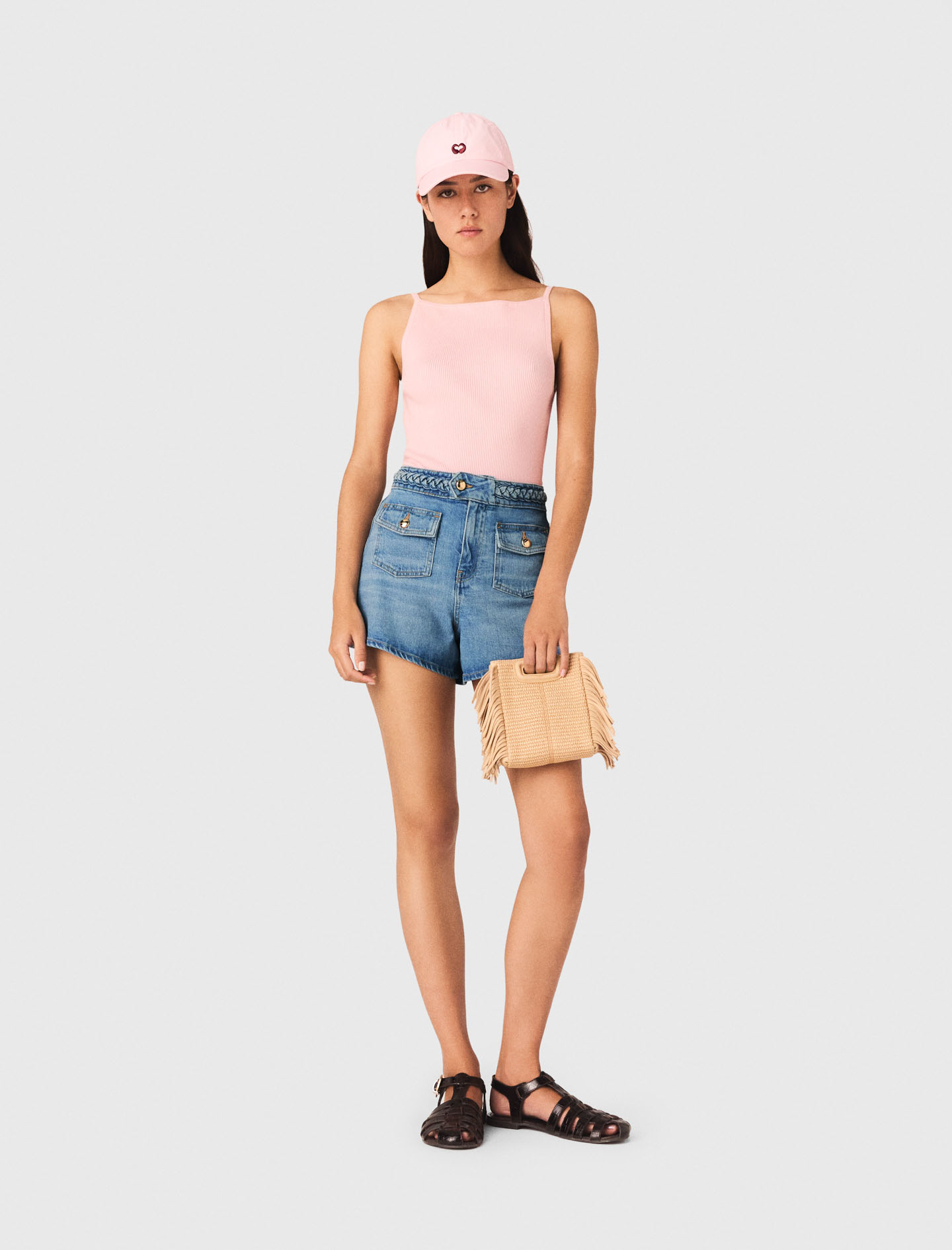 Woman's cotton Braided denim shorts for Spring/Summer, size Extra Extra Large, in color Blue / by Maje