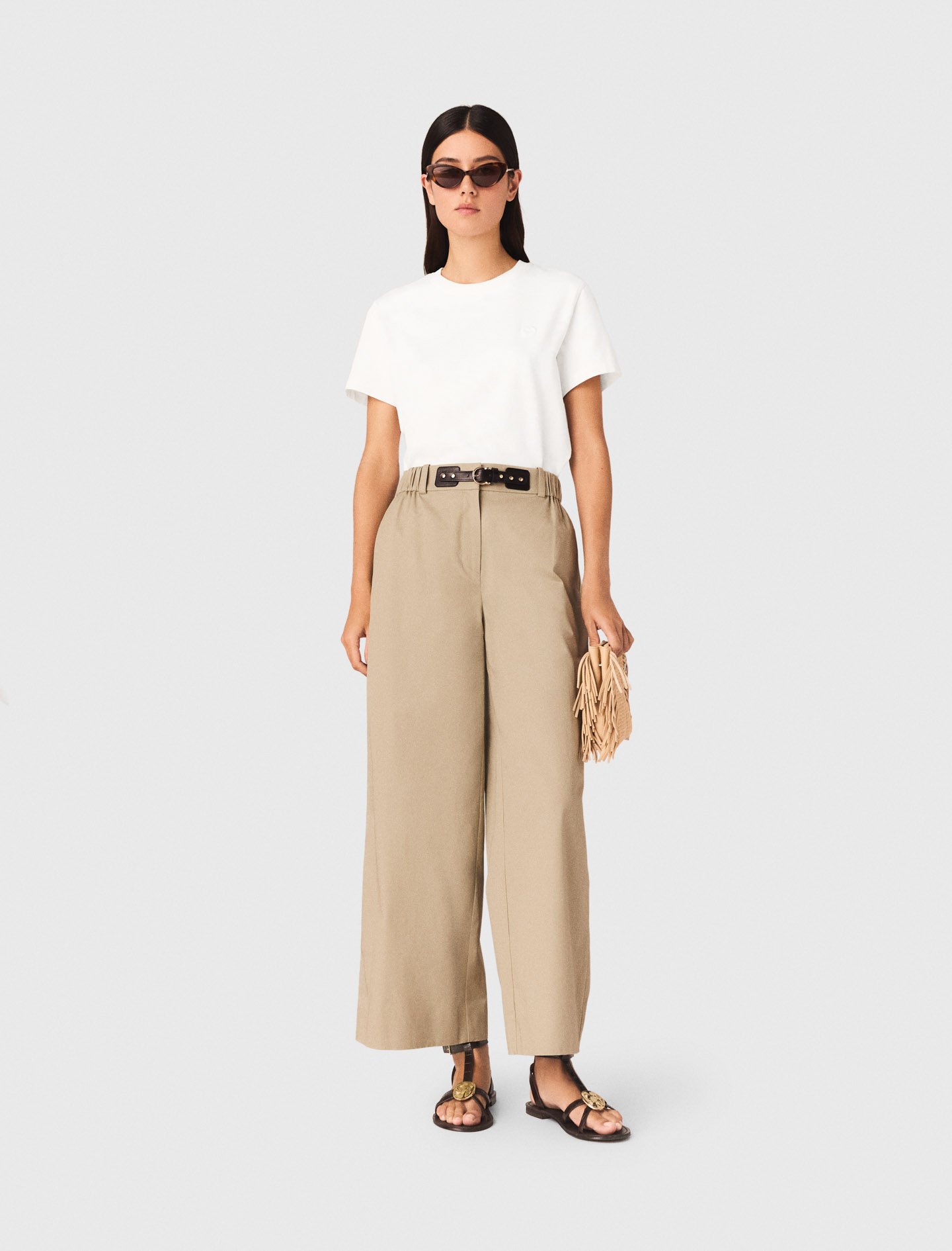Woman's cotton T-shirt with small embroidered logo for Spring/Summer, size Medium, in color White /